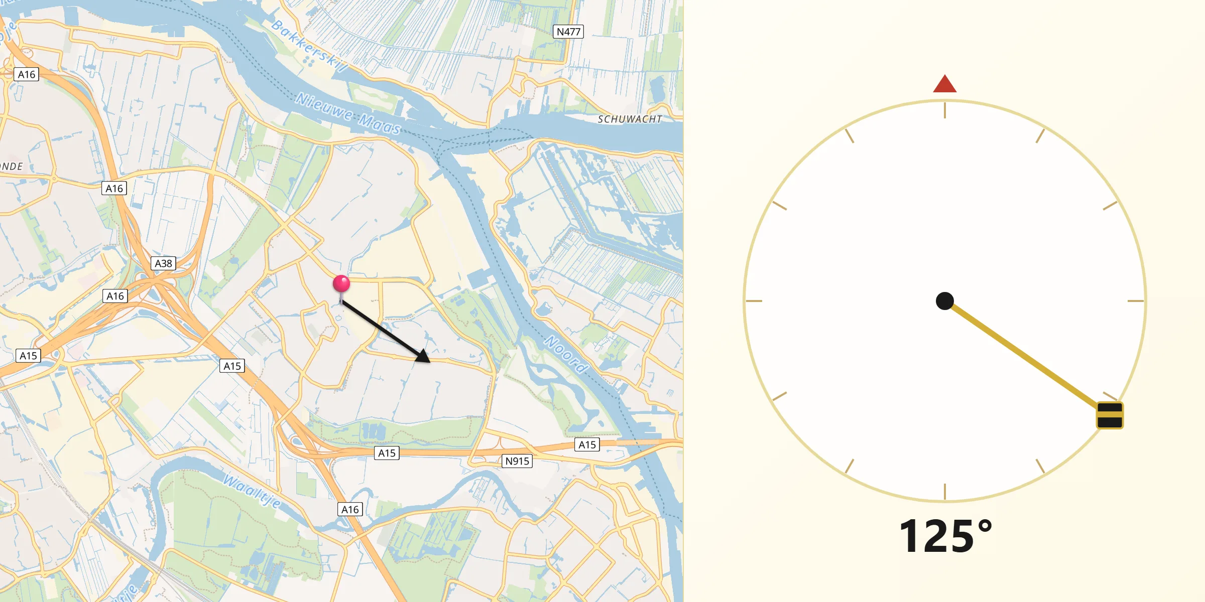 Qibla Richting vanaf Ridderkerk