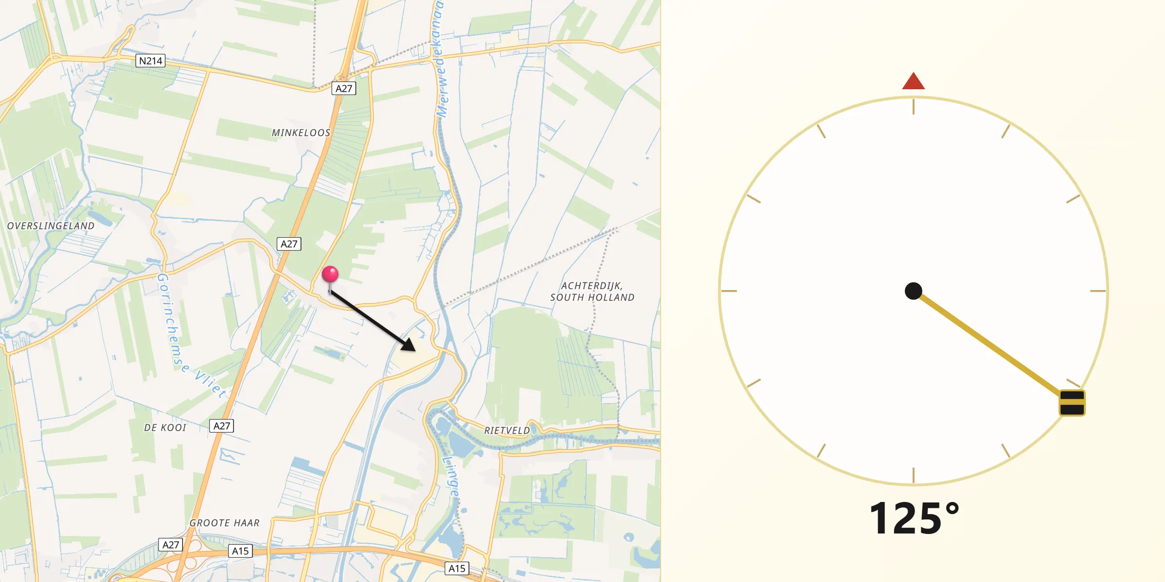 Qibla Richting vanaf Hoogblokland