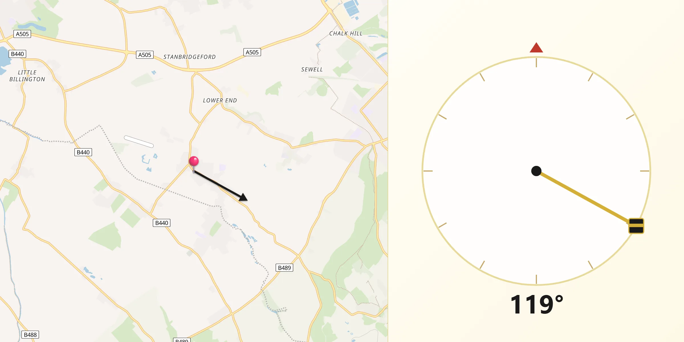 Qibla Direction from Eaton Bray