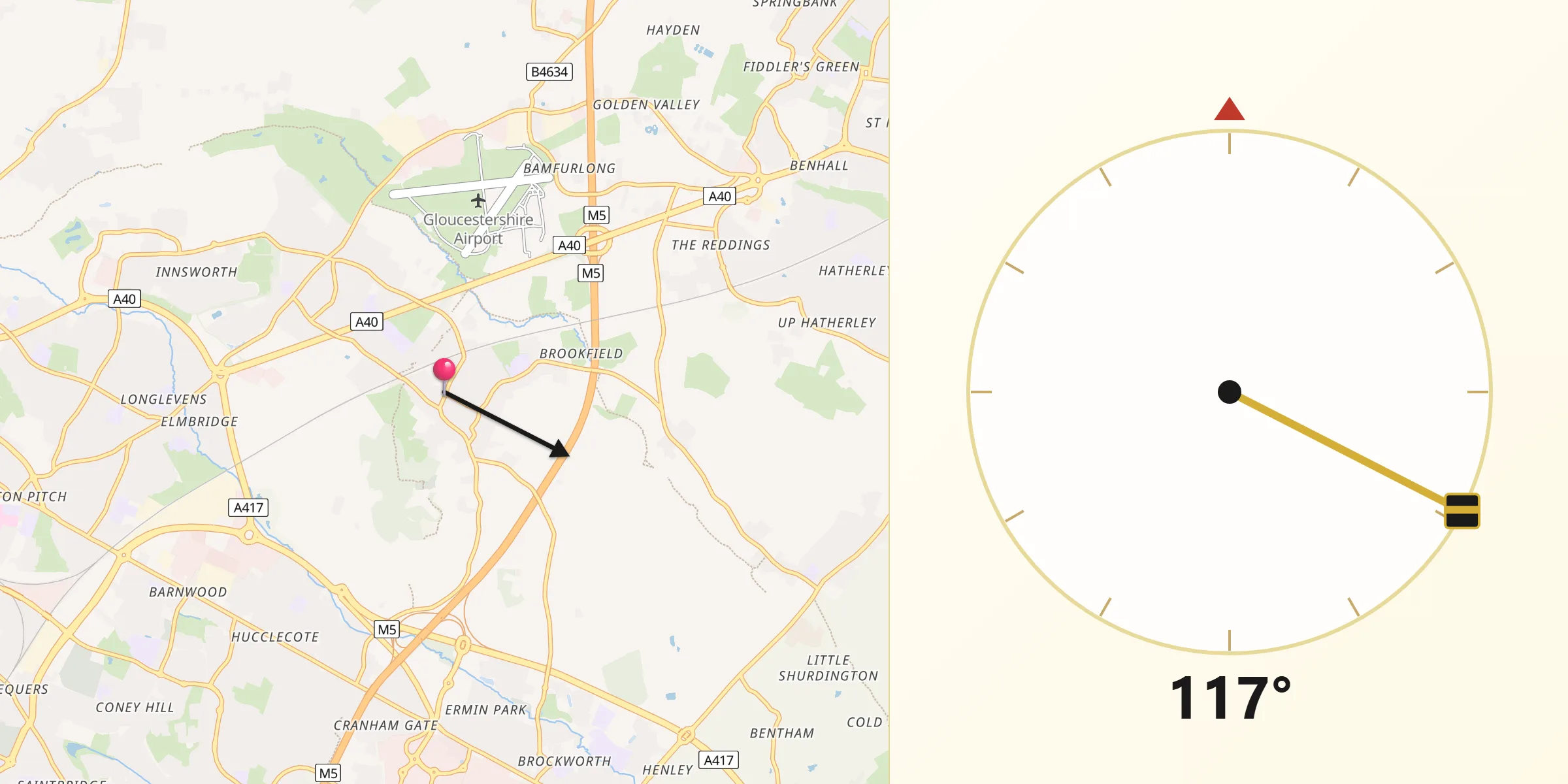 Qibla Direction from Churchdown