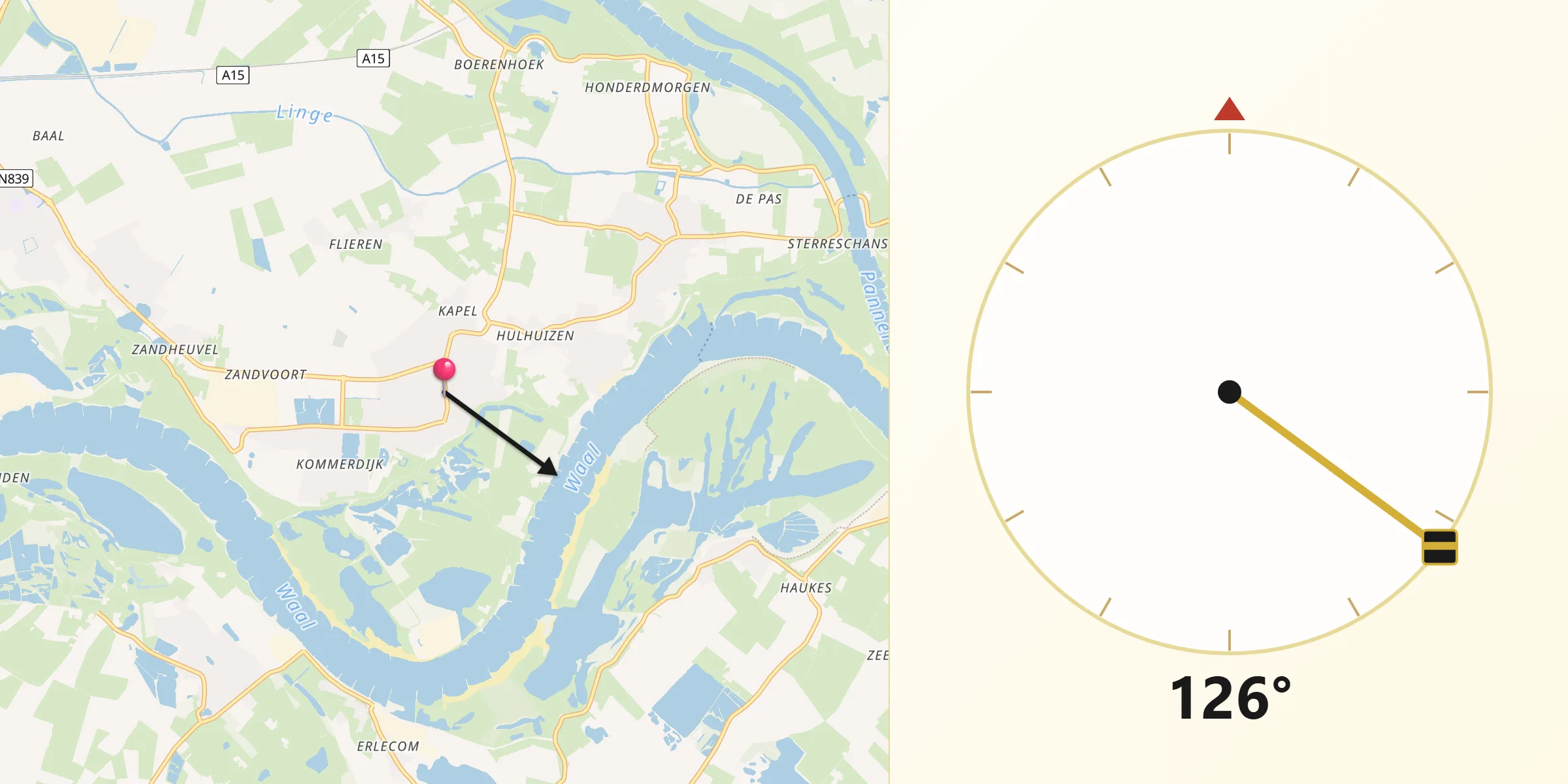 Qibla Richting vanaf Gendt