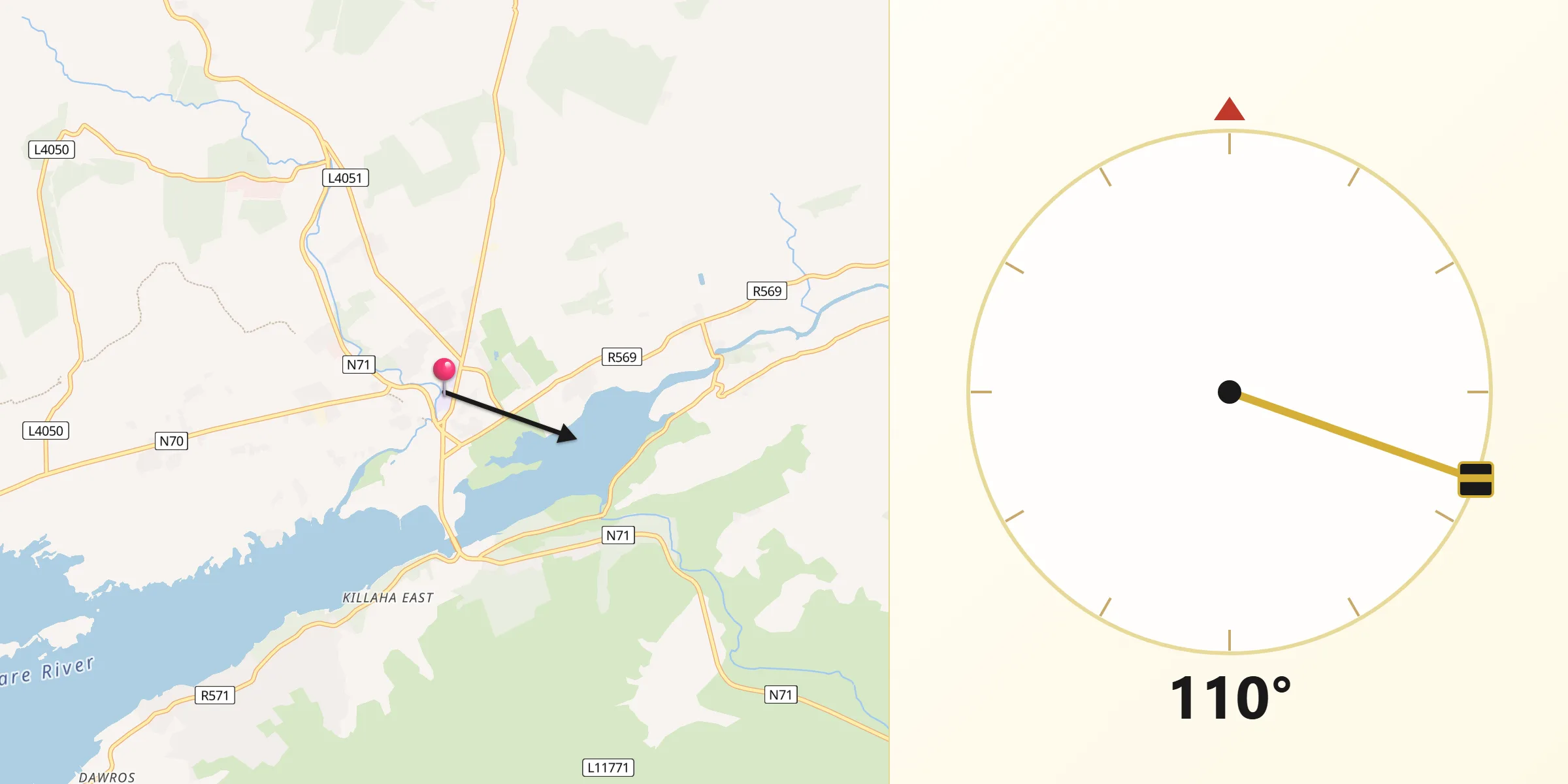 Qibla Direction from Kenmare