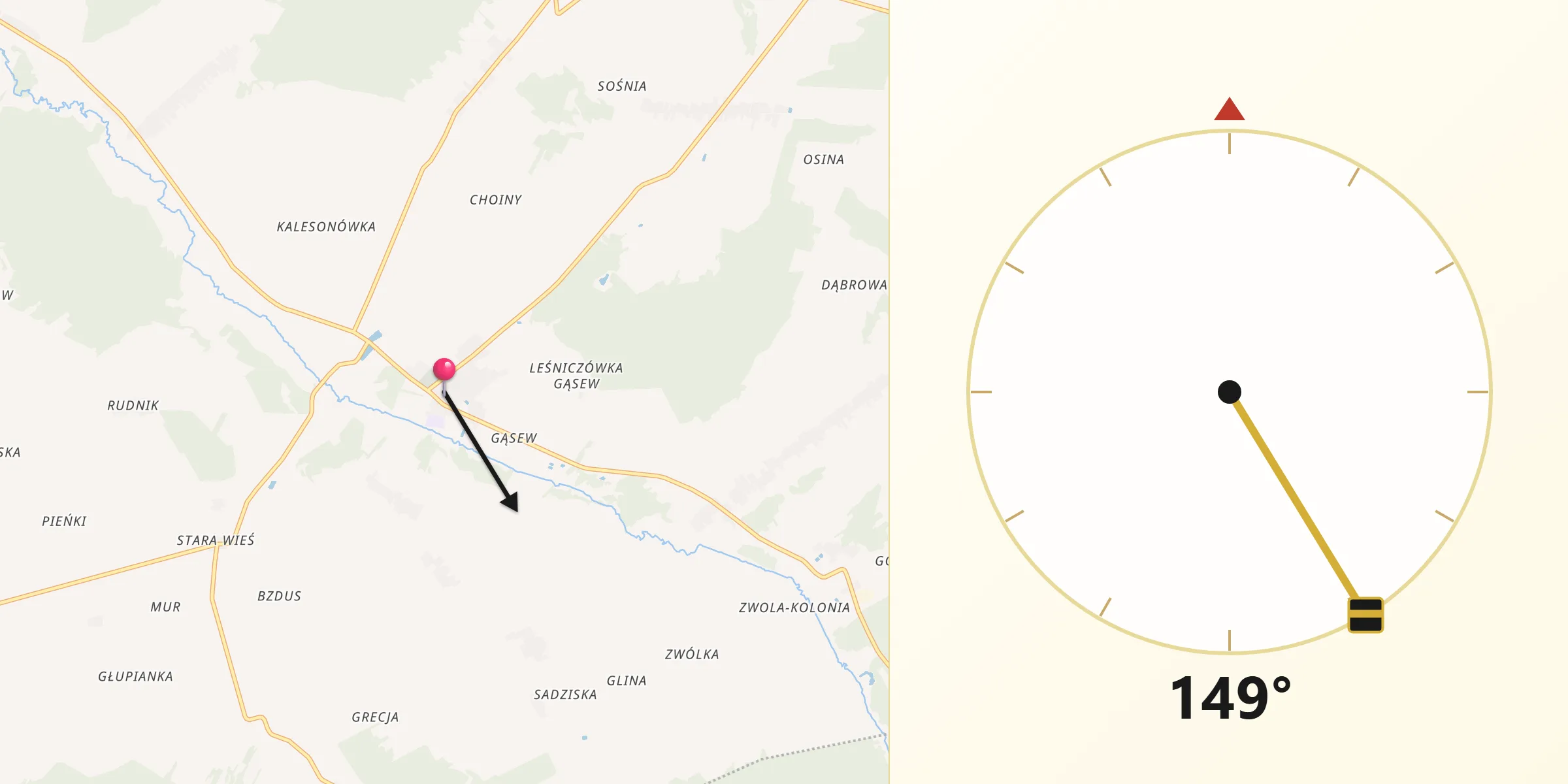Kierunek Qibla z Miastków Kościelny