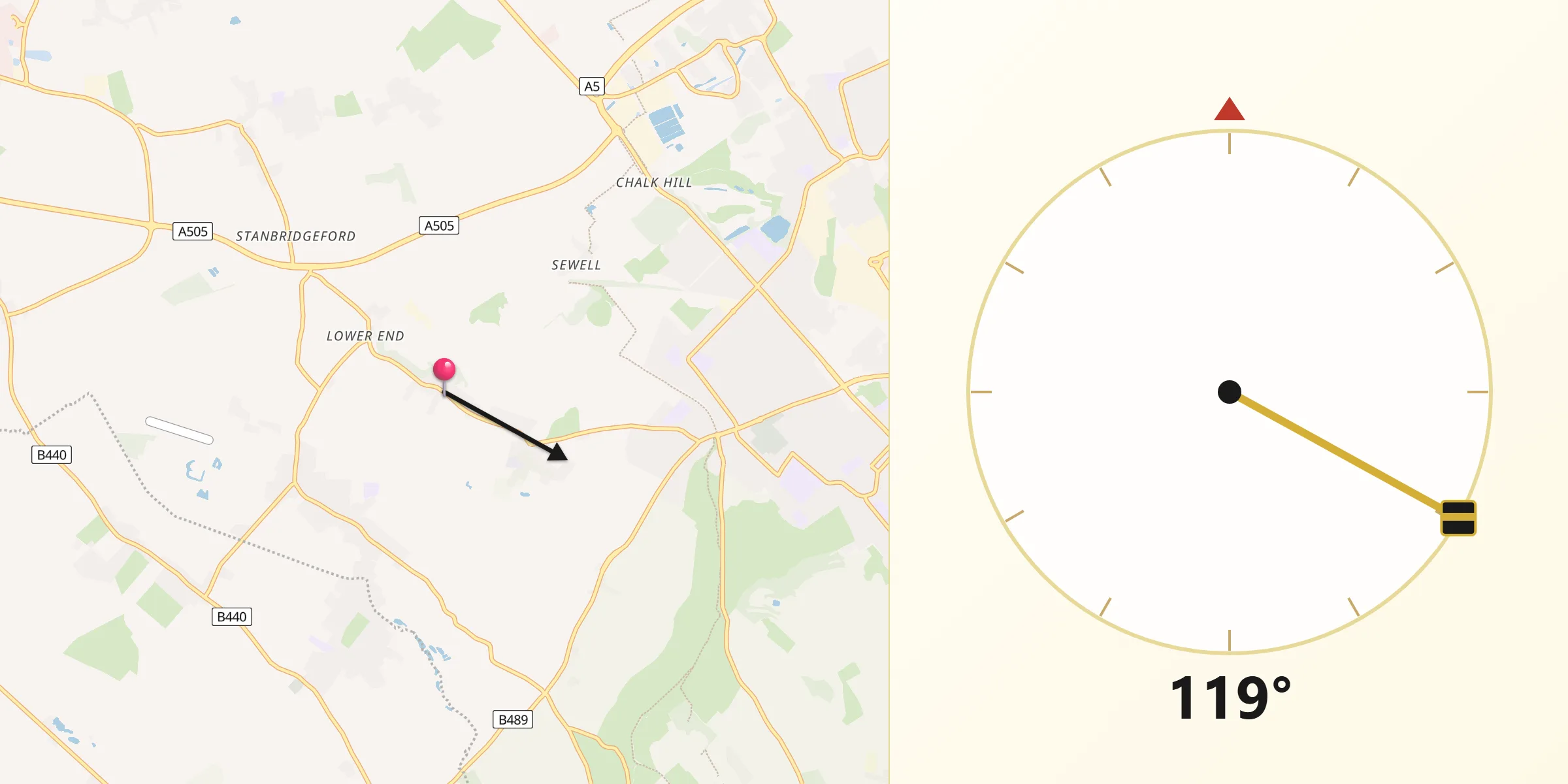 Qibla Direction from Totternhoe