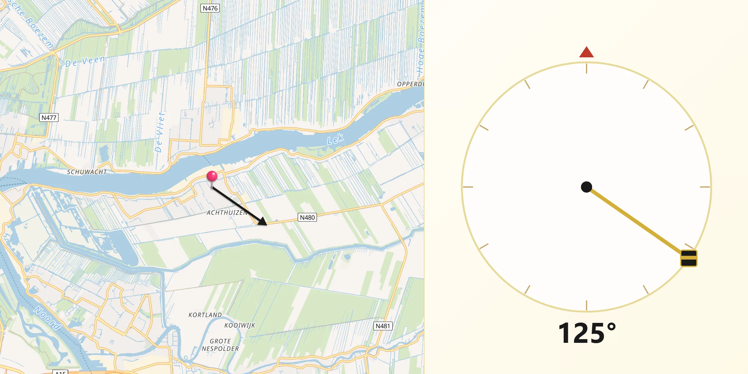 Qibla Richting vanaf Nieuw-Lekkerland