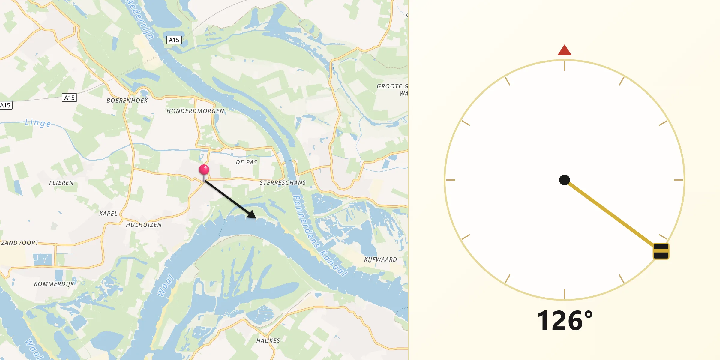 Qibla Richting vanaf Doornenburg