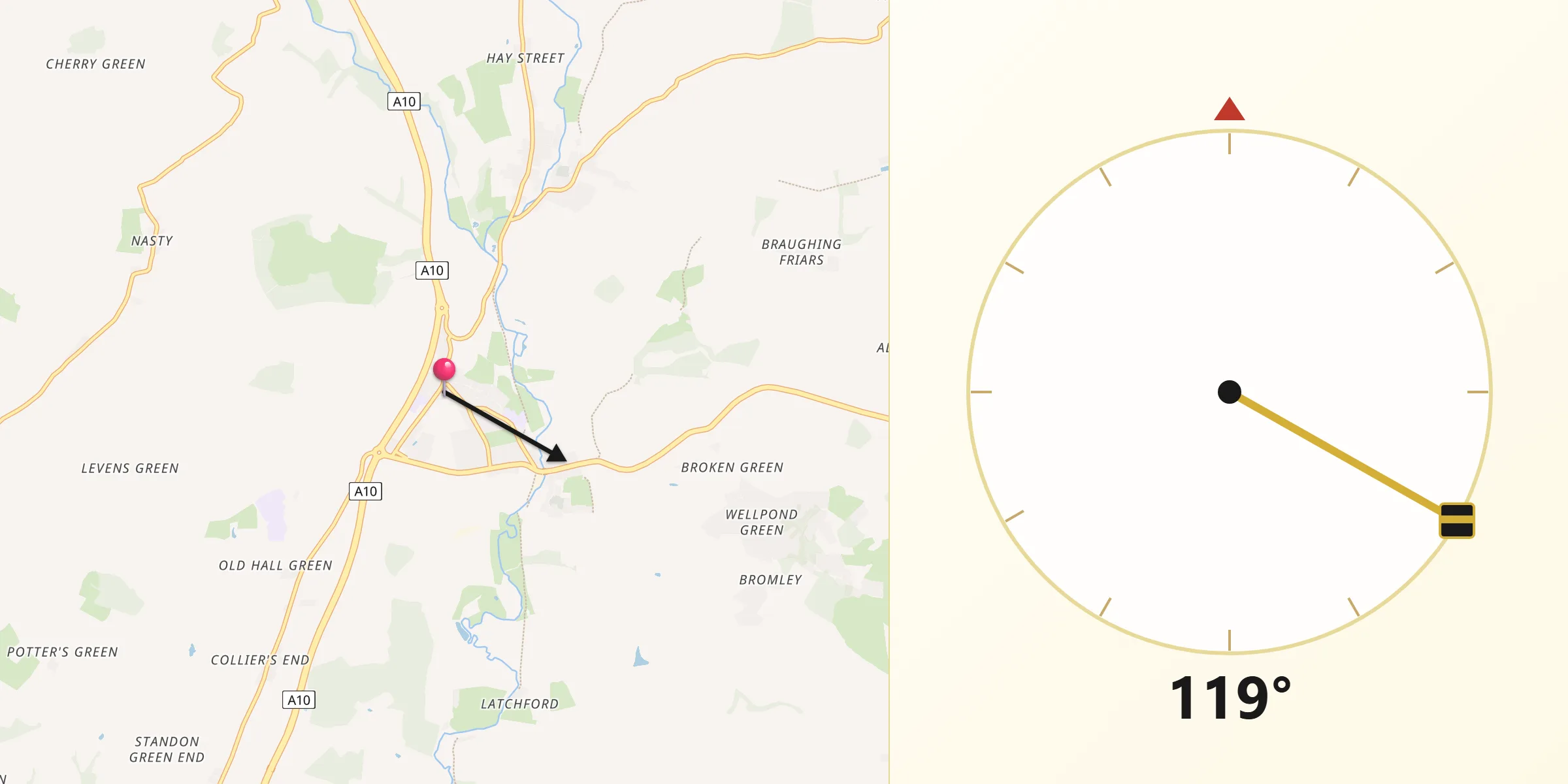 Qibla Direction from Puckeridge