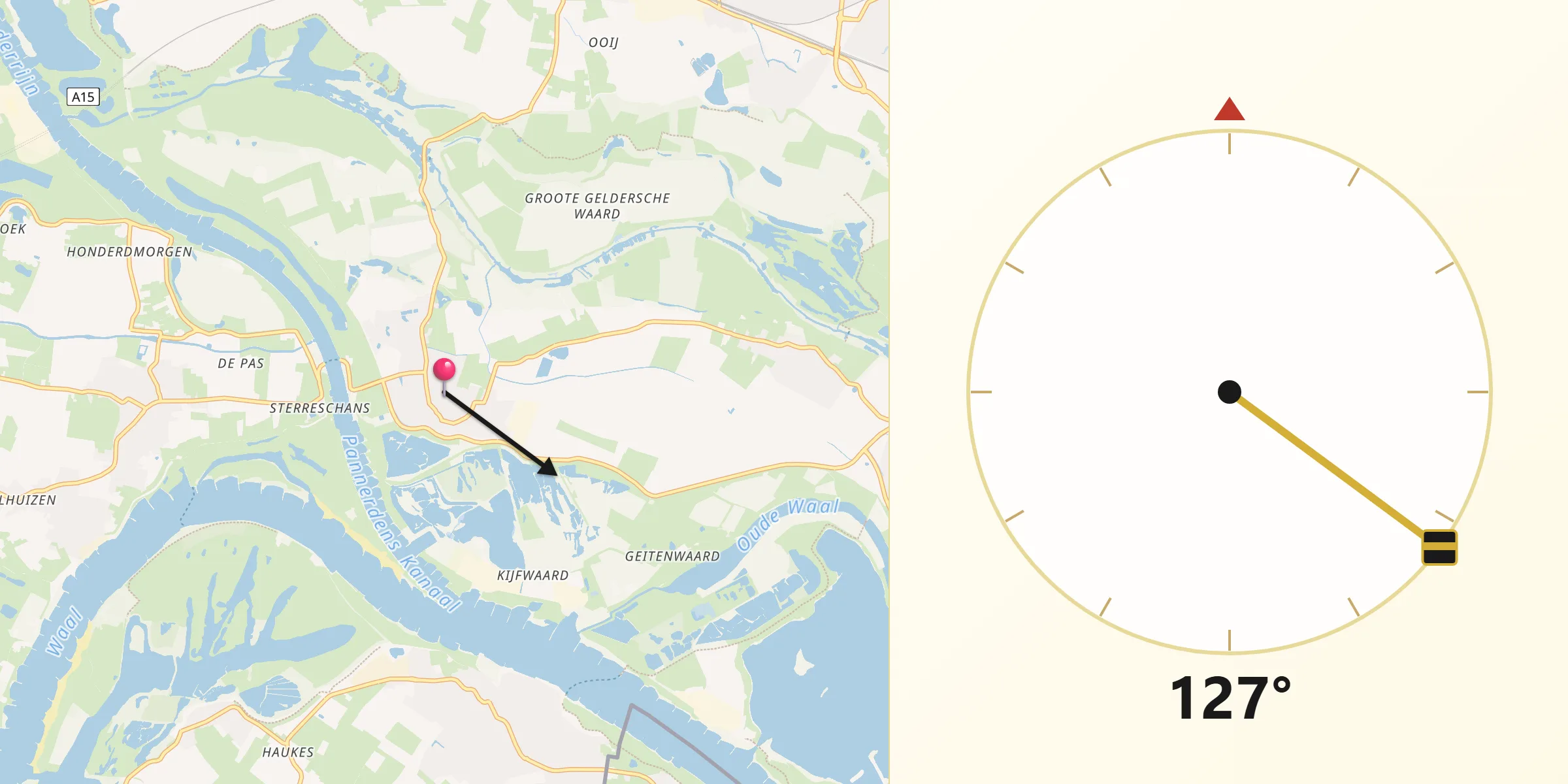 Qibla Richting vanaf Pannerden