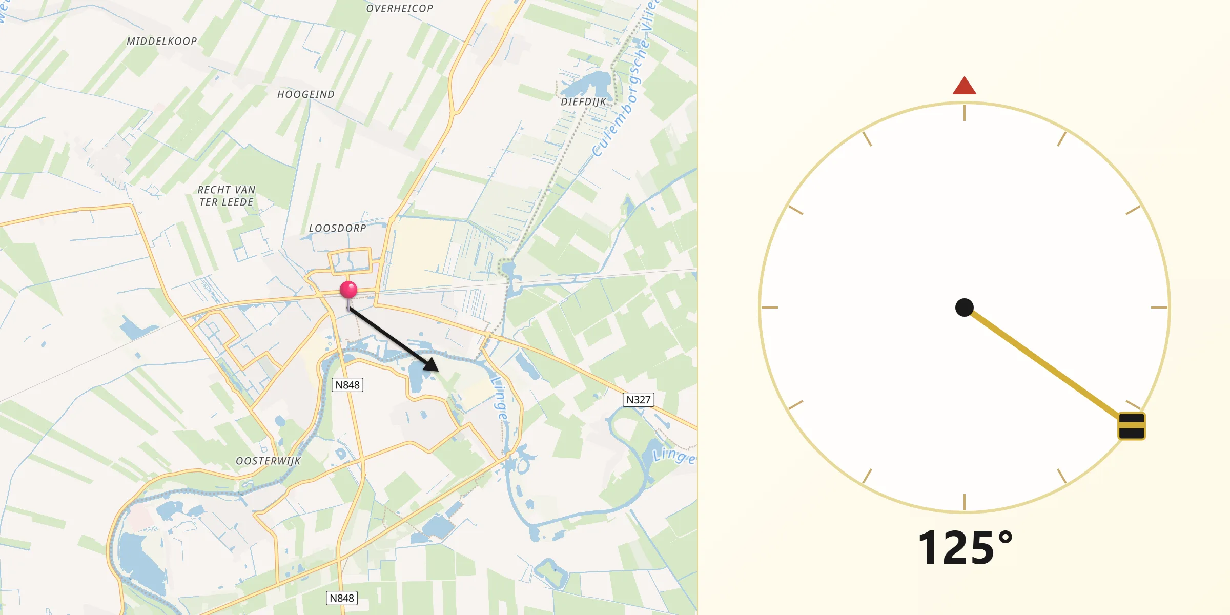 Qibla Richting vanaf Leerdam