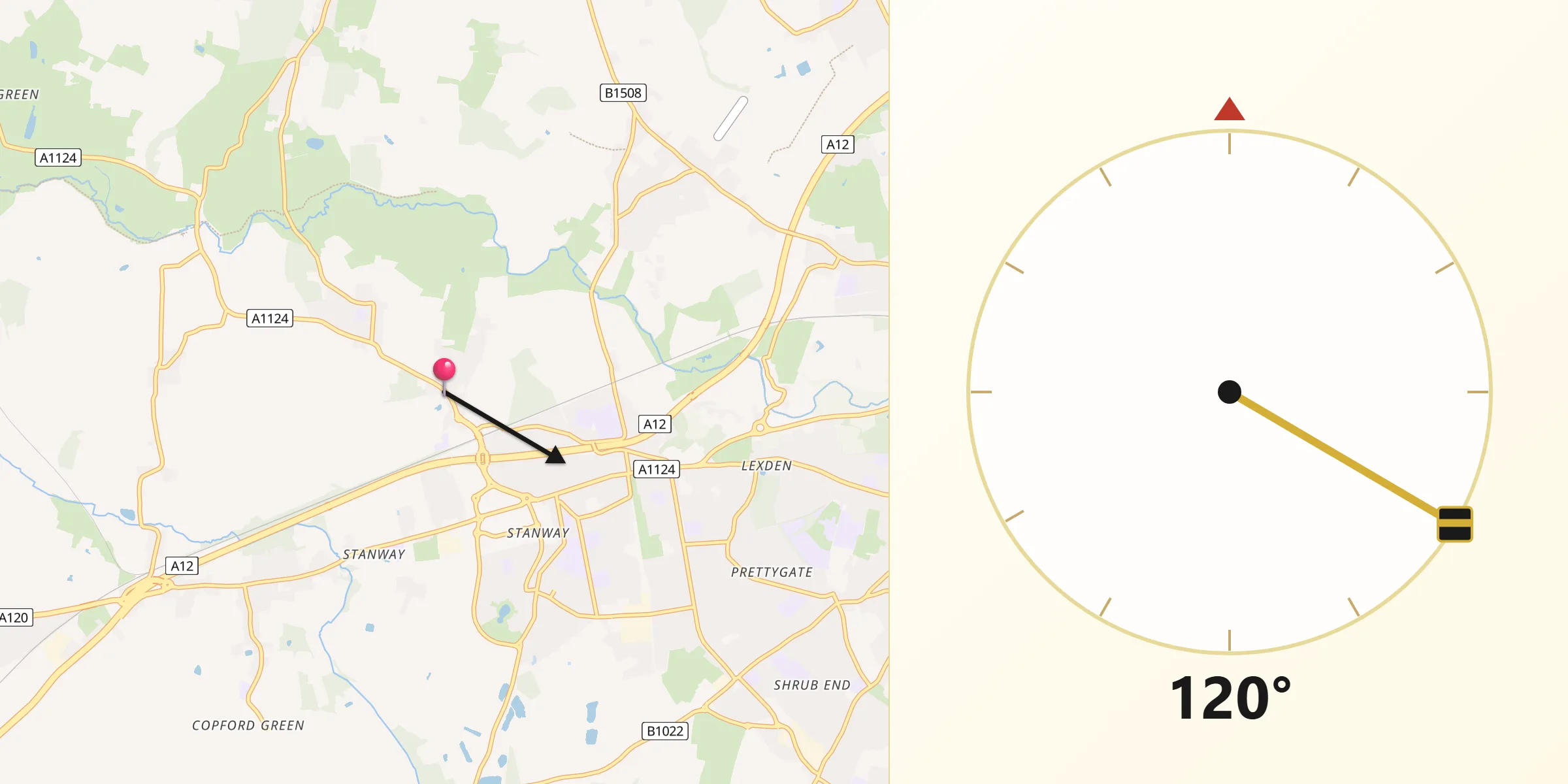 Qibla Direction from Eight Ash Green