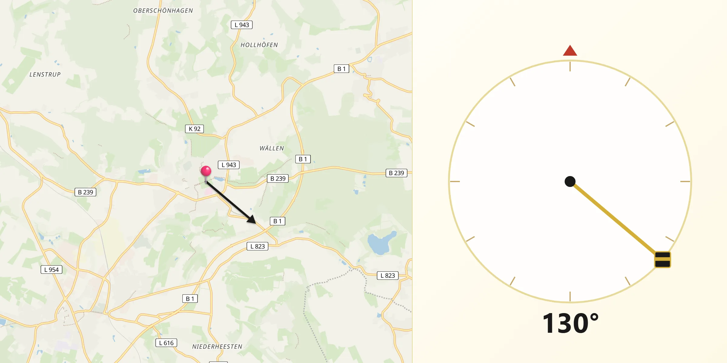 Qibla-Richtung von Bad Meinberg