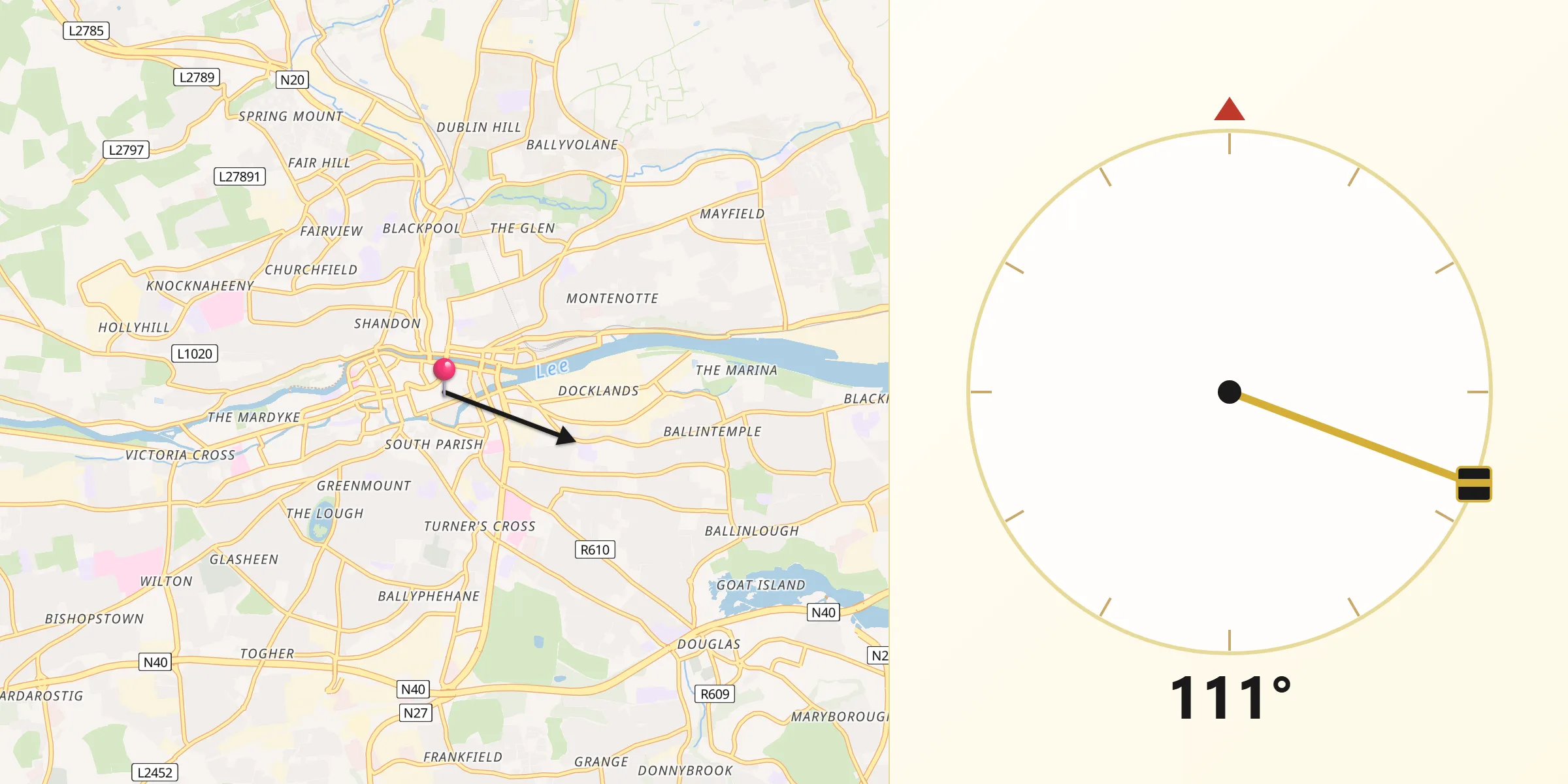 Qibla Direction from Cork
