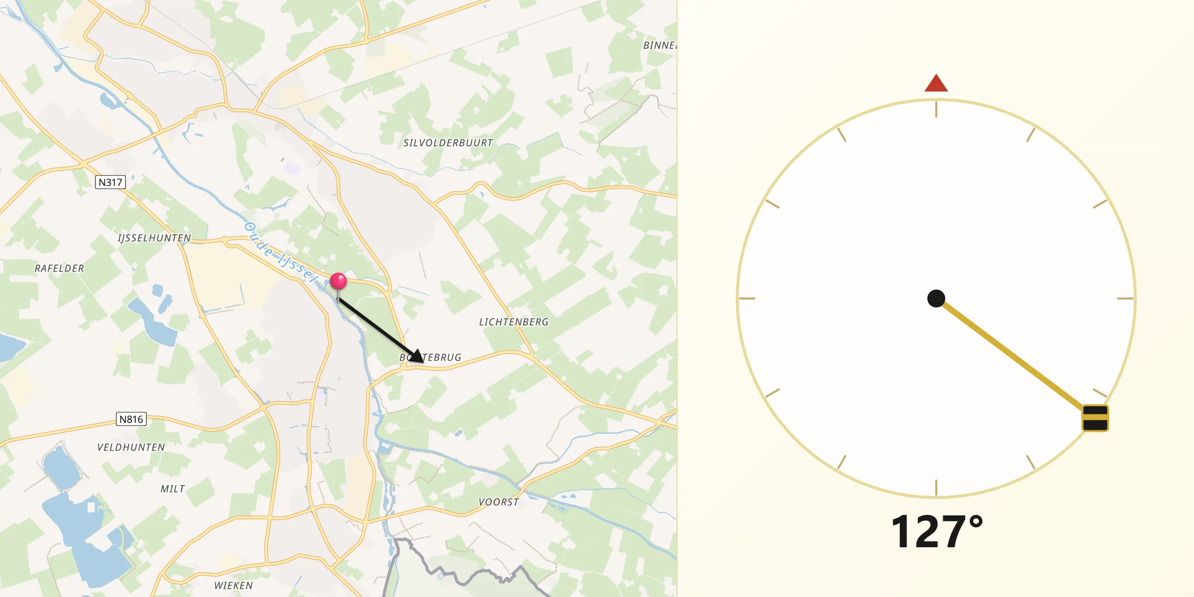 Qibla Richting vanaf Oude IJsselstreek