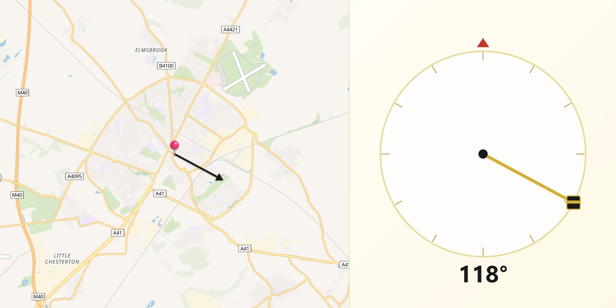 Qibla Direction from Bicester