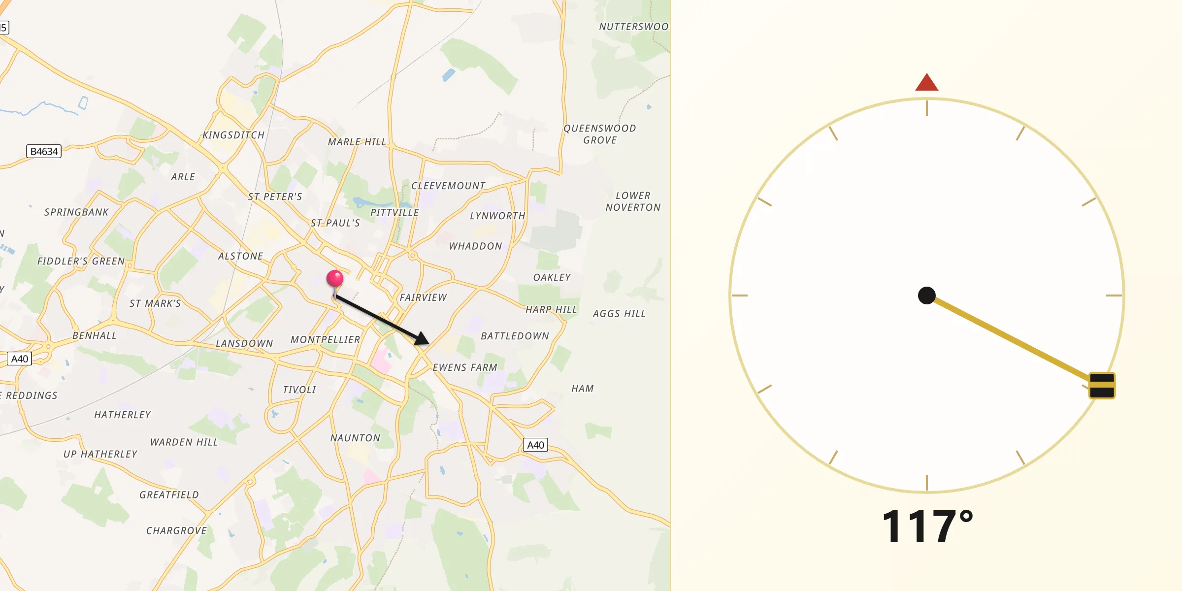 Cheltenham şehrinden Kıble Yönü