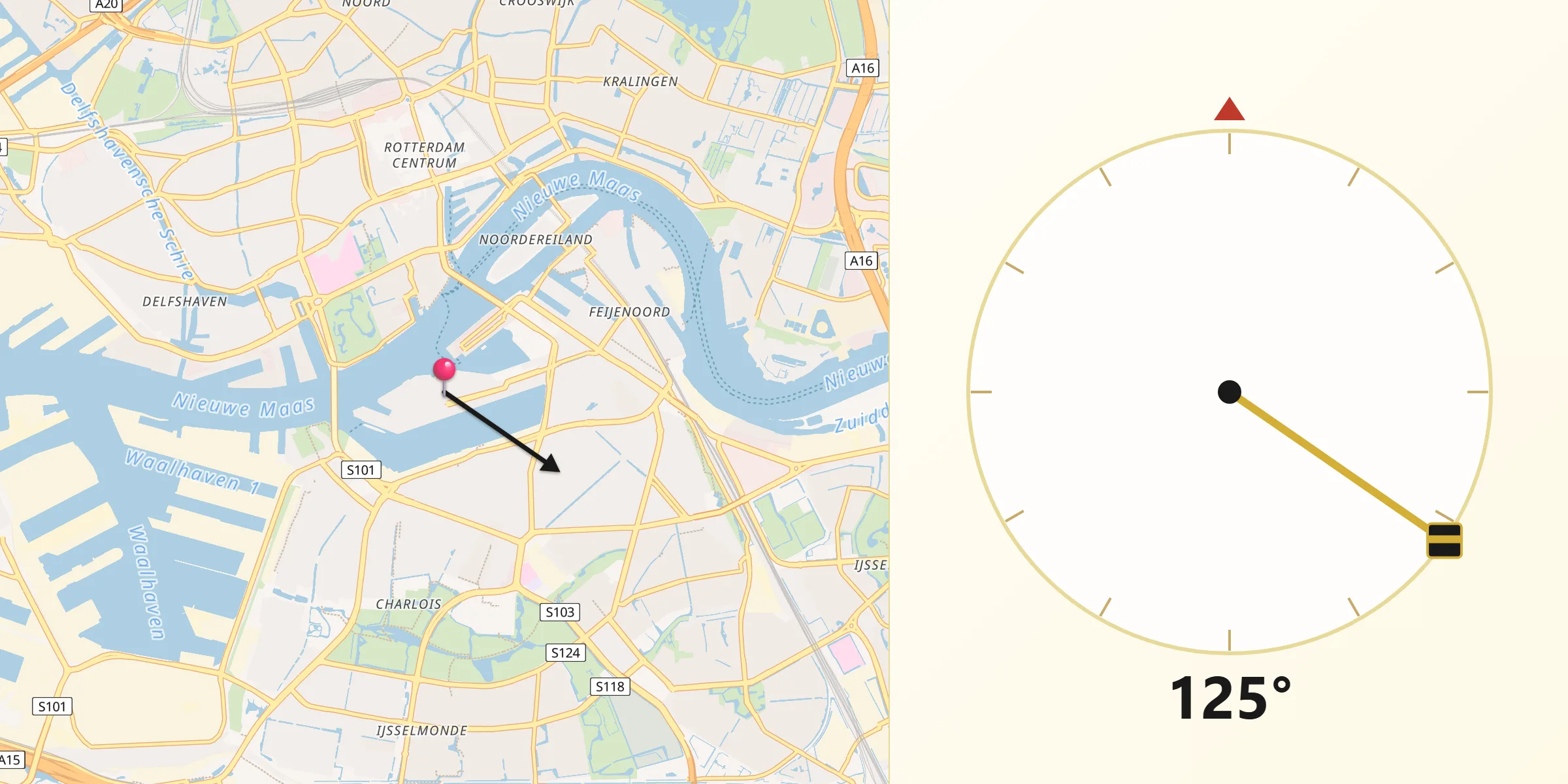 Qibla Richting vanaf Katendrecht