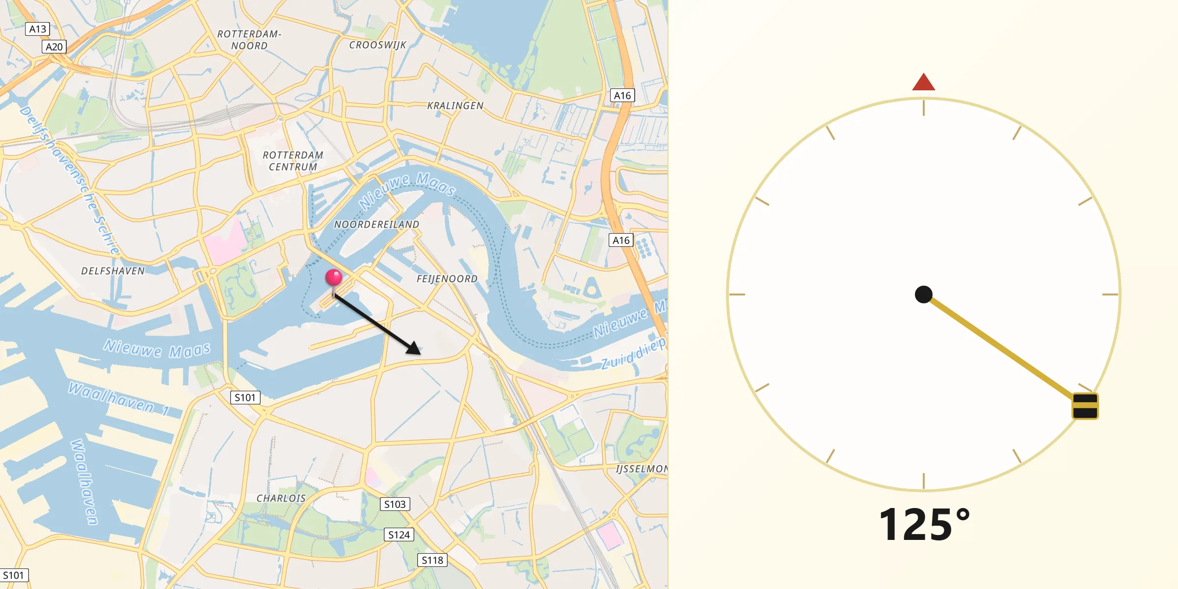 Qibla Richting vanaf Kop van Zuid