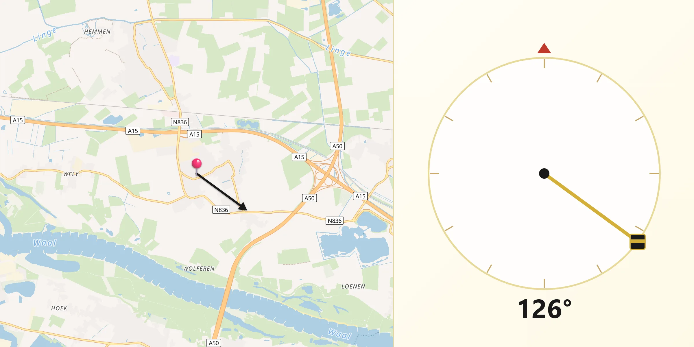 Qibla Richting vanaf Andelst