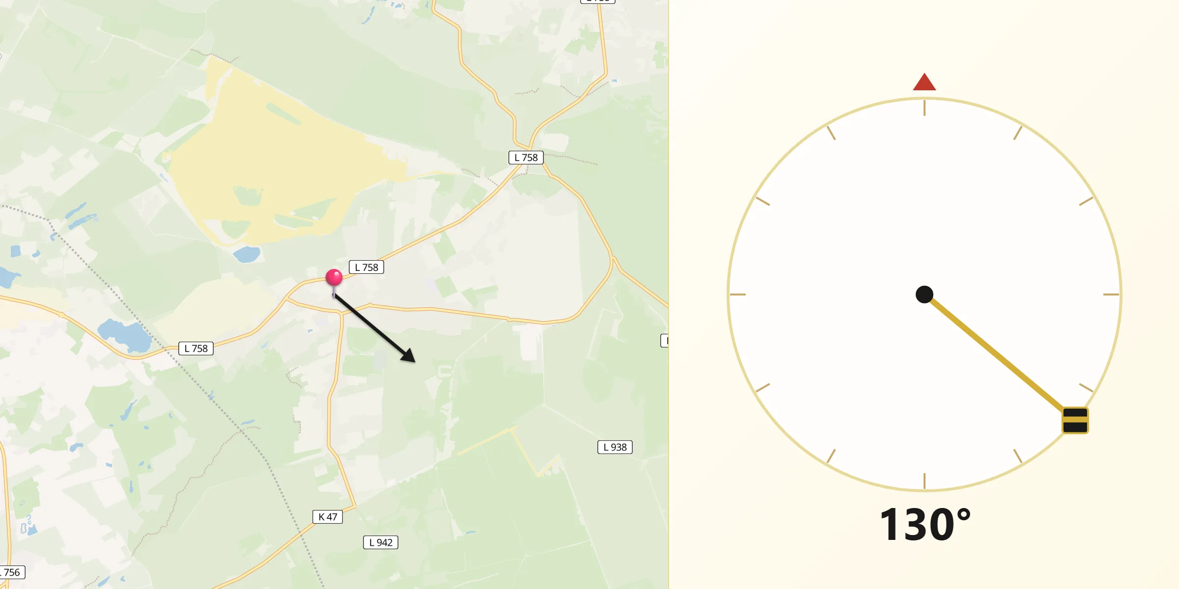 Qibla-Richtung von Augustdorf