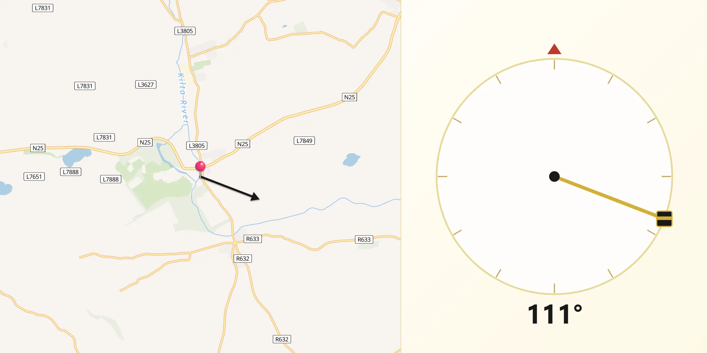 Qibla Direction from Castlemartyr