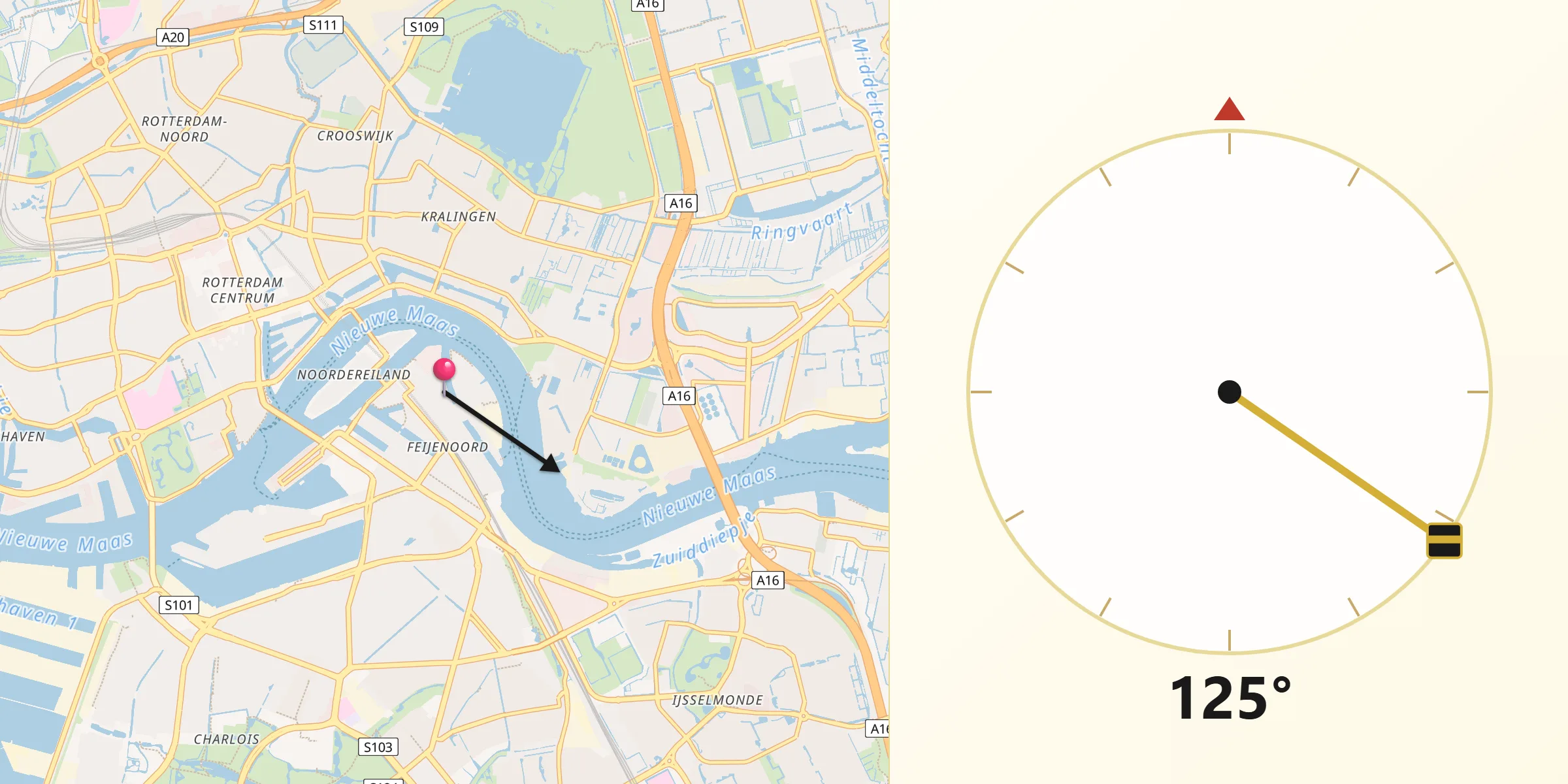 Qibla Richting vanaf Feijenoord
