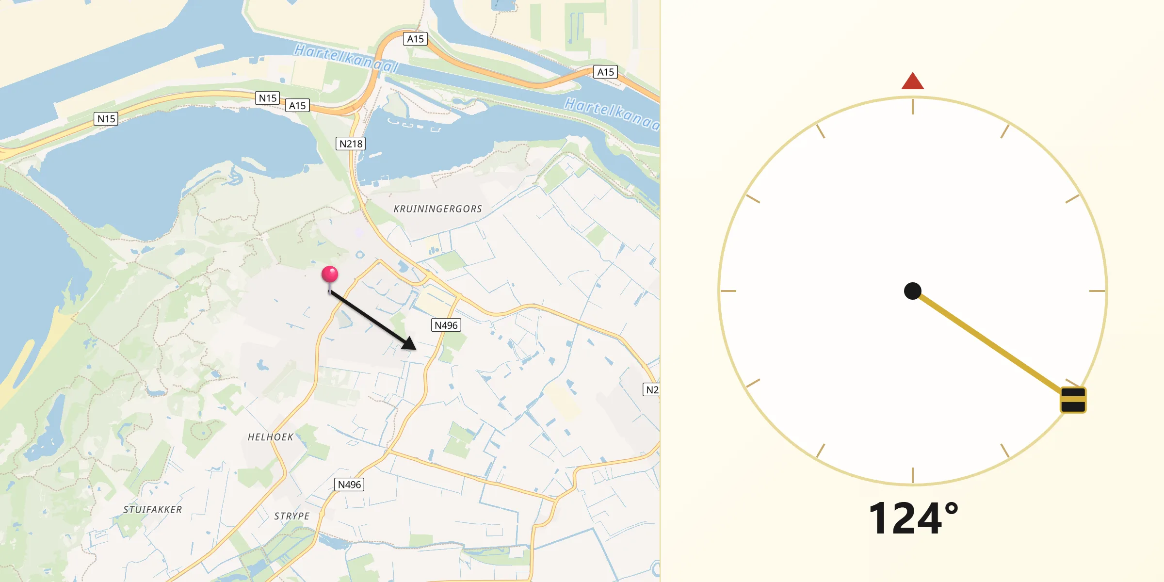 Qibla Richting vanaf Oostvoorne