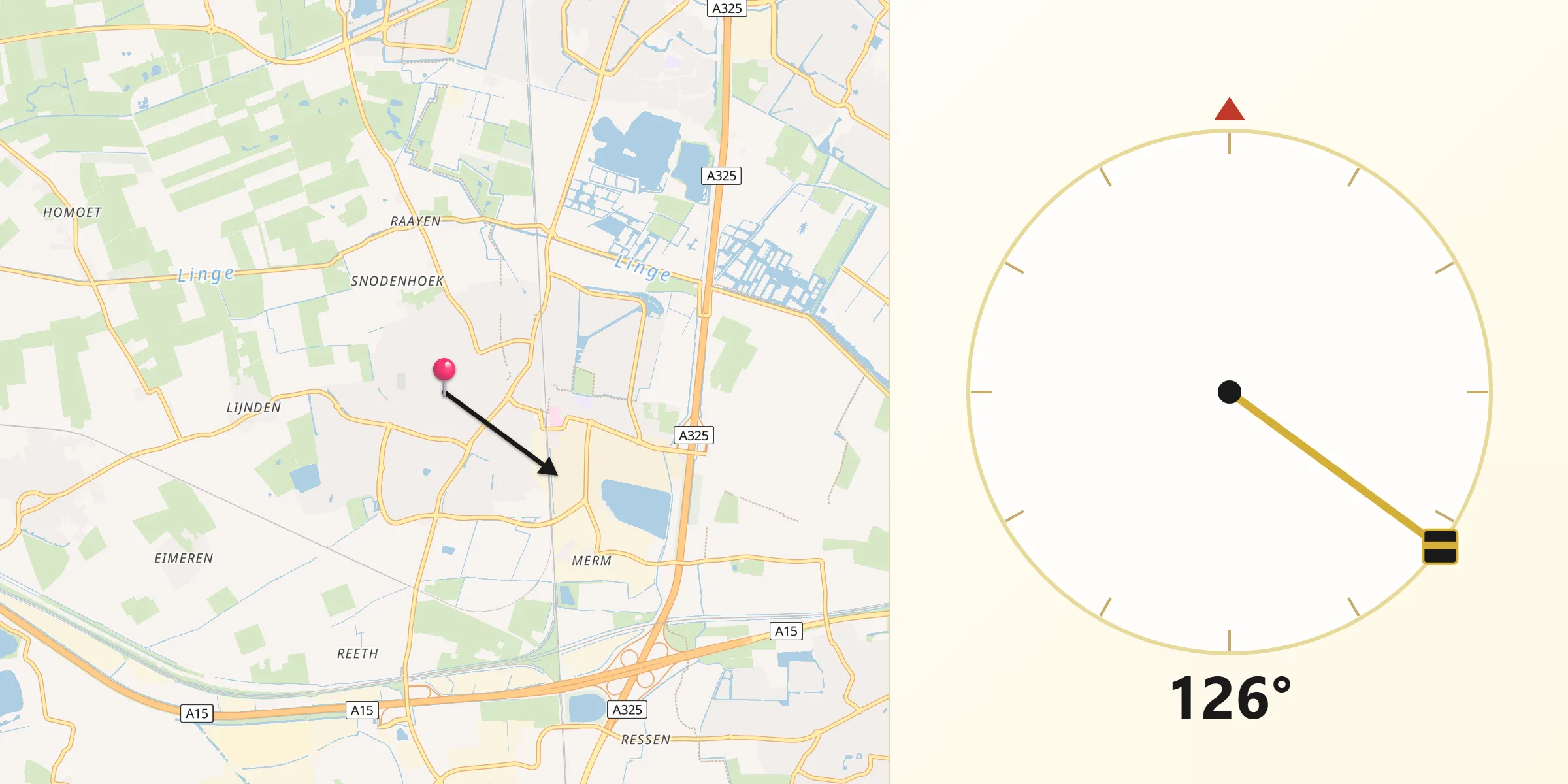 Qibla Richting vanaf Elst