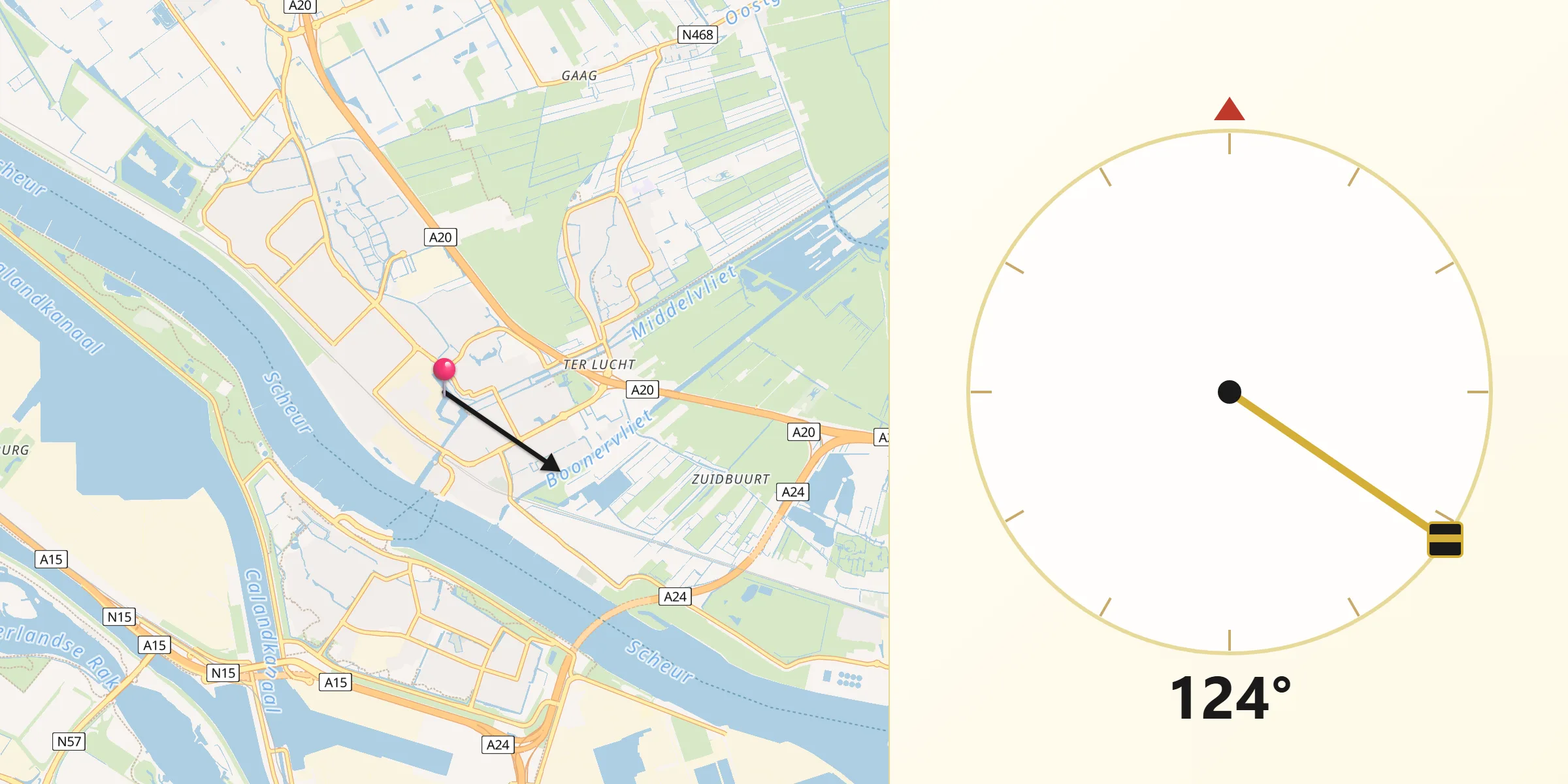 Qibla Richting vanaf Maassluis