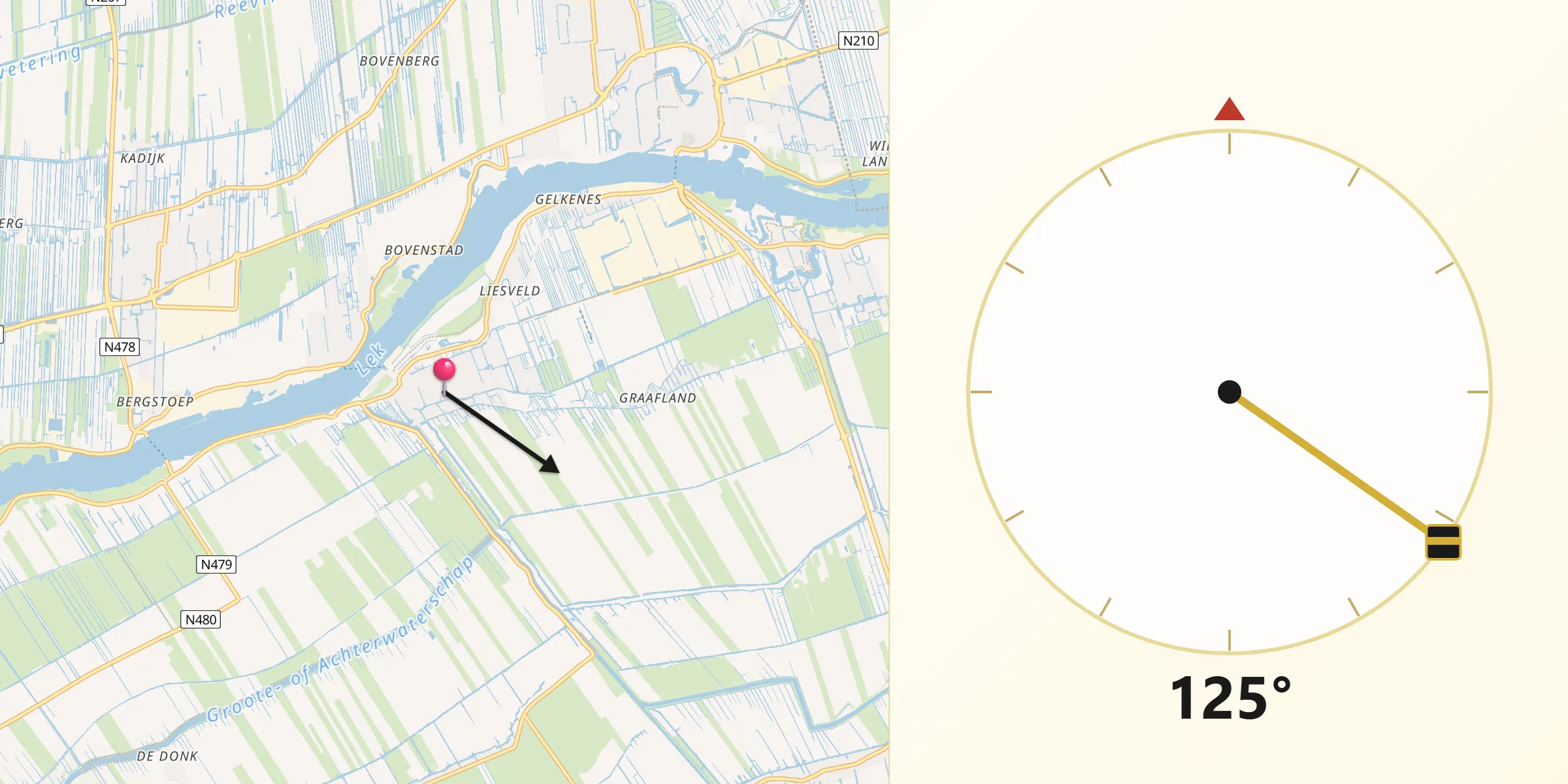 Qibla Richting vanaf Groot-Ammers