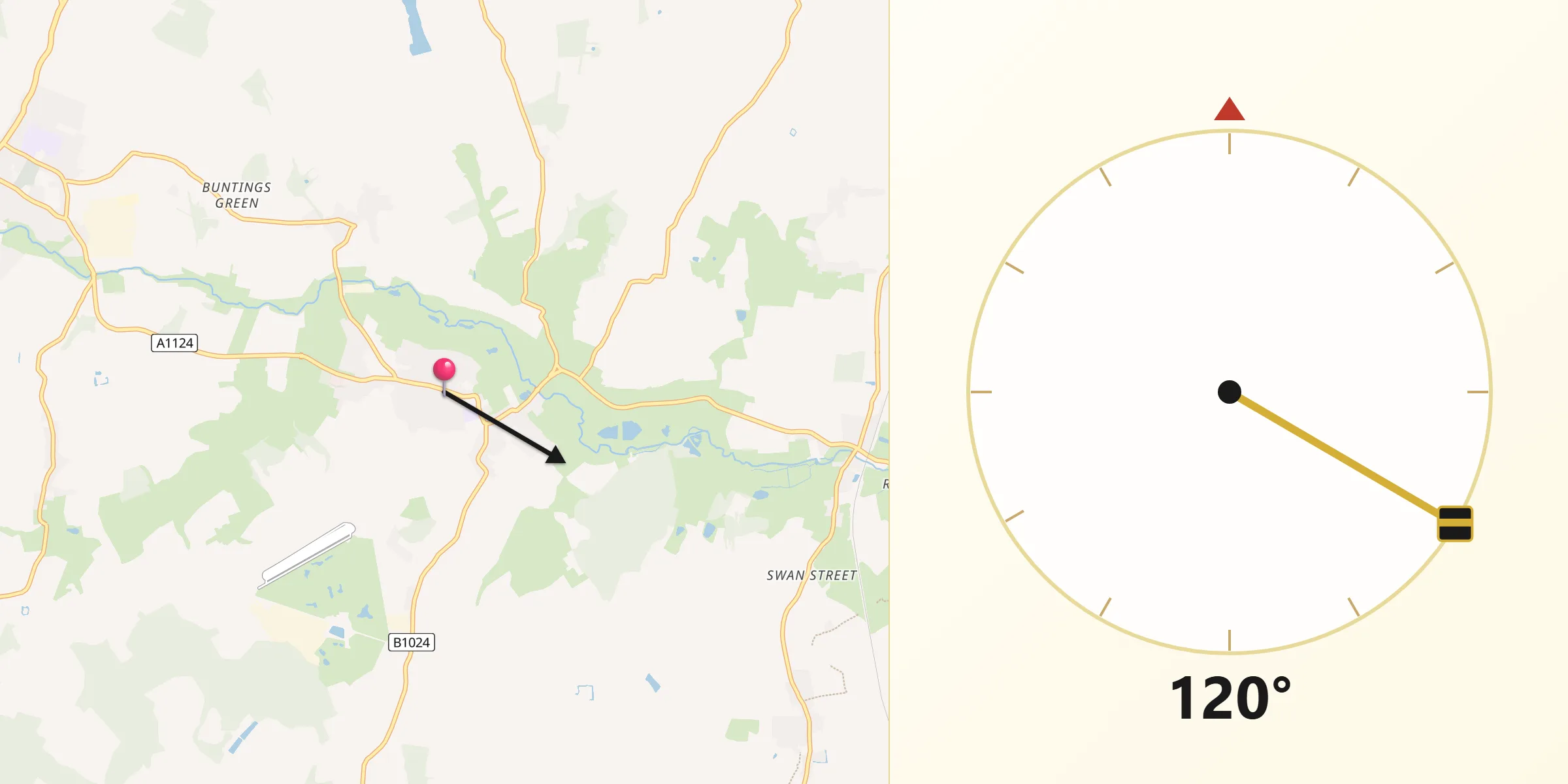 Qibla Direction from Earls Colne