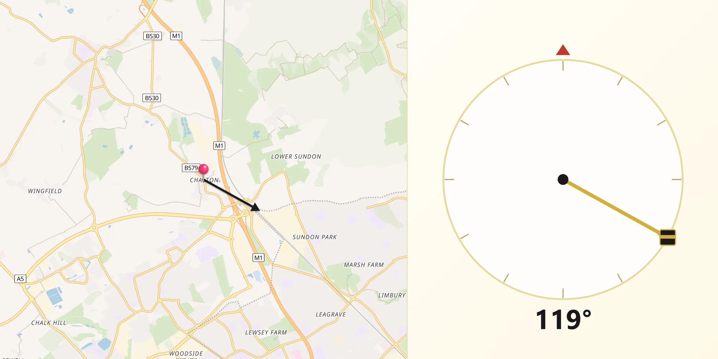 Qibla Direction from Chalton