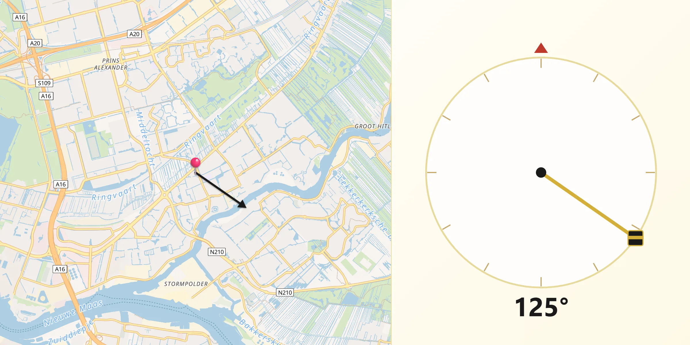 Qibla Richting vanaf Capelle aan den IJssel