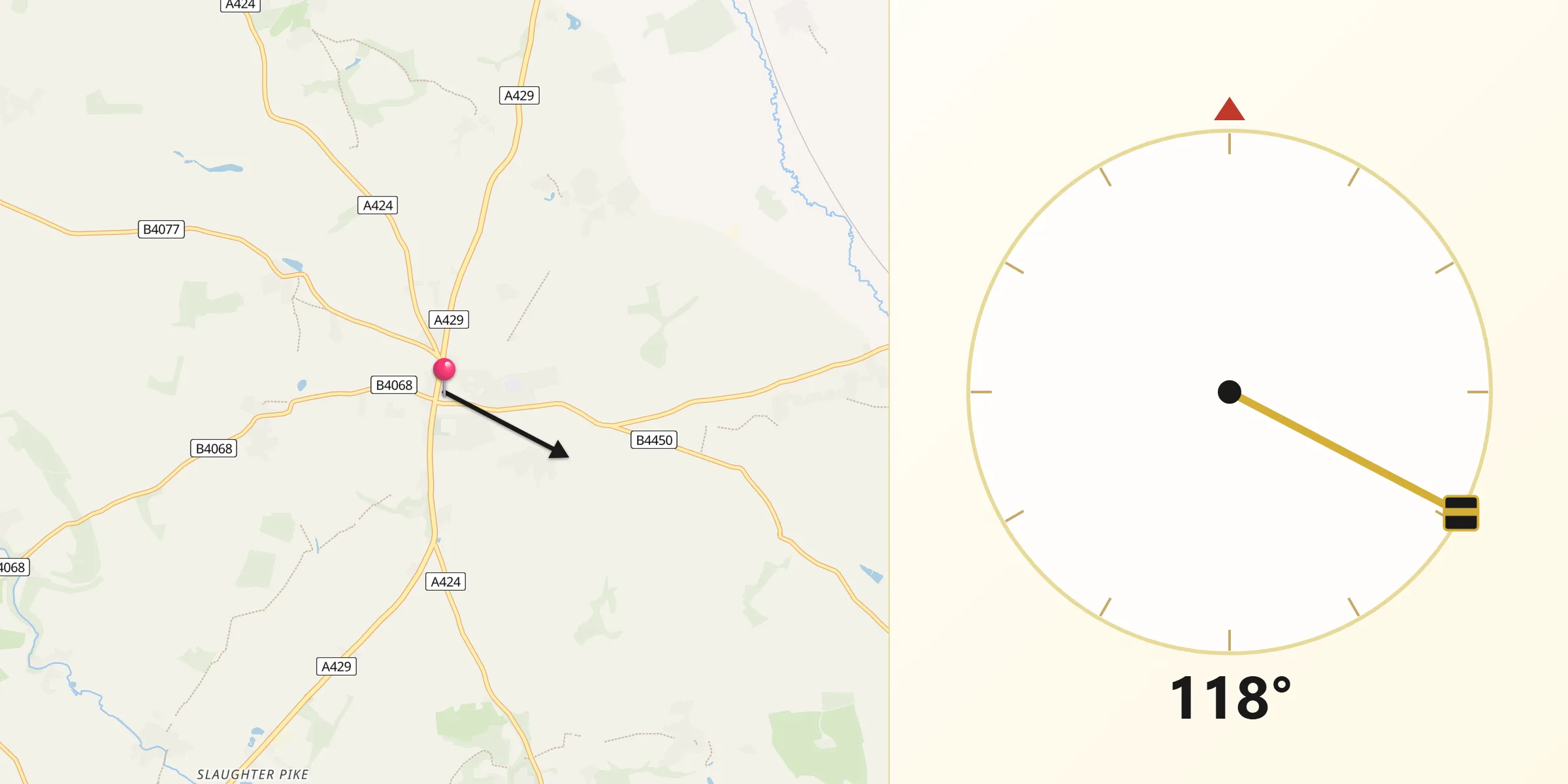 Qibla Direction from Stow on the Wold