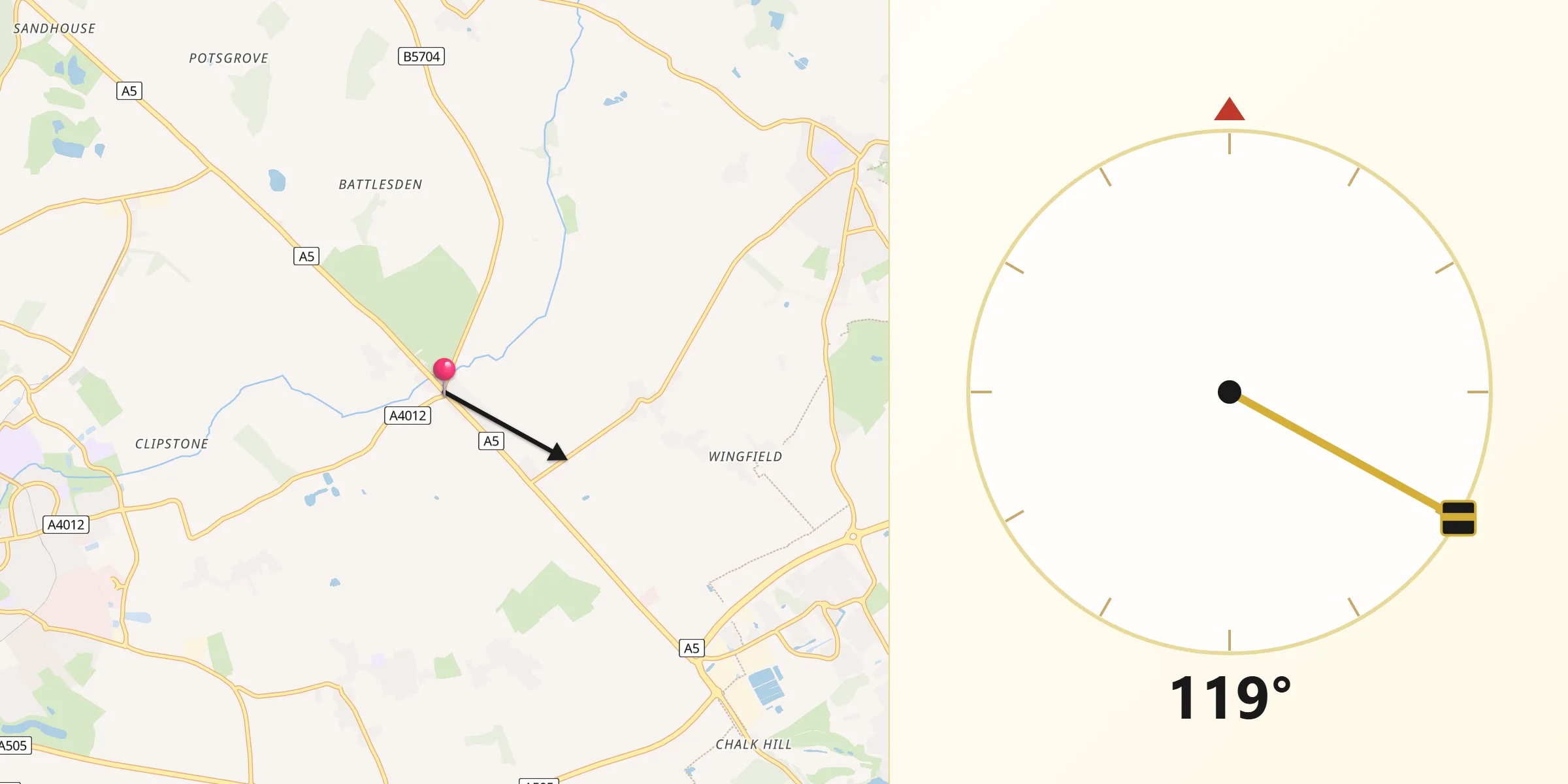 Qibla Direction from Hockliffe