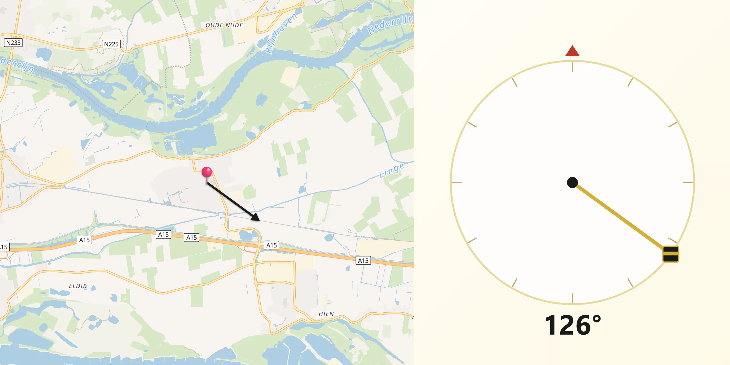 Qibla Richting vanaf Opheusden