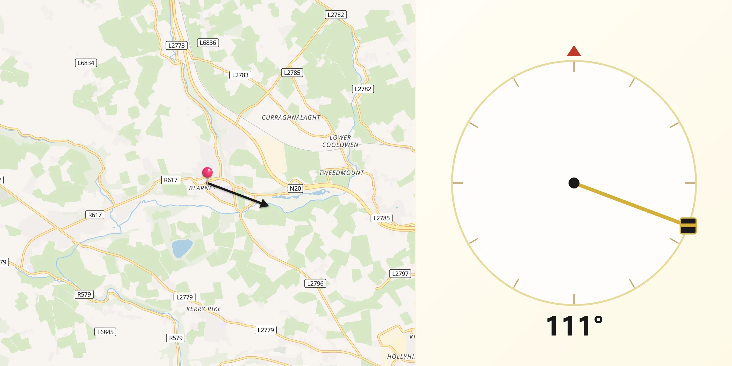 Qibla Direction from Blarney