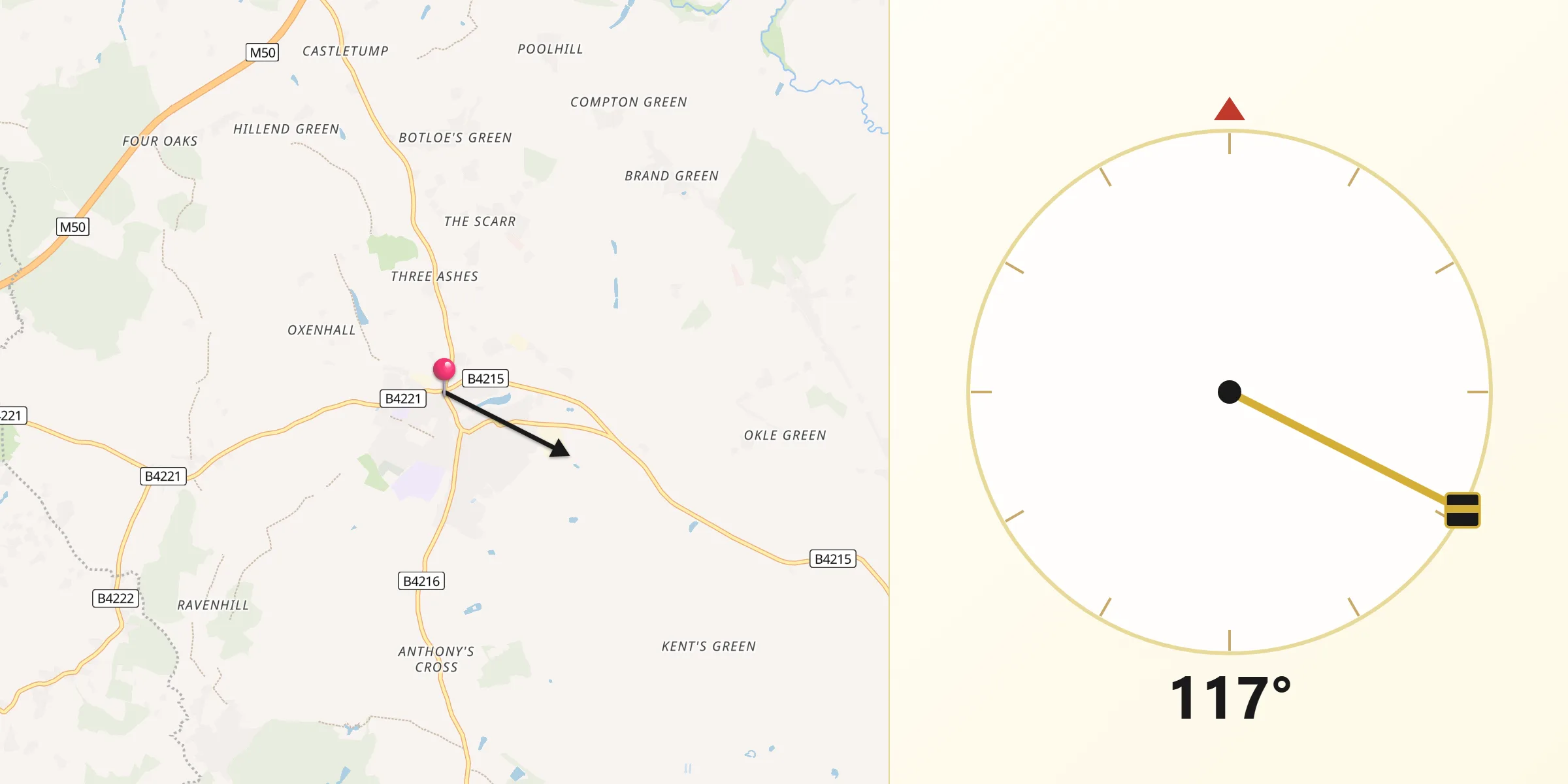Qibla Direction from Newent