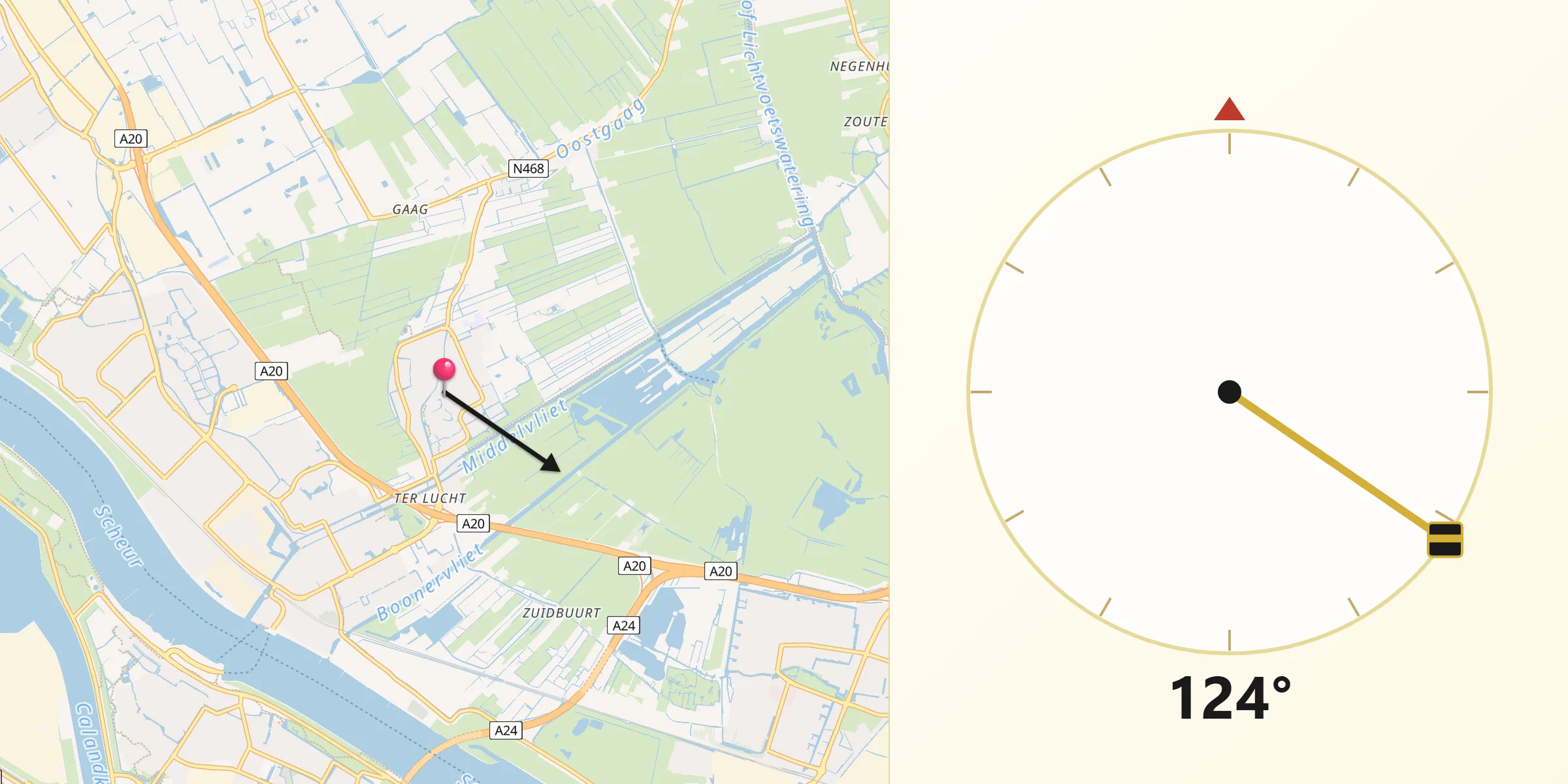 Qibla Richting vanaf Maasland
