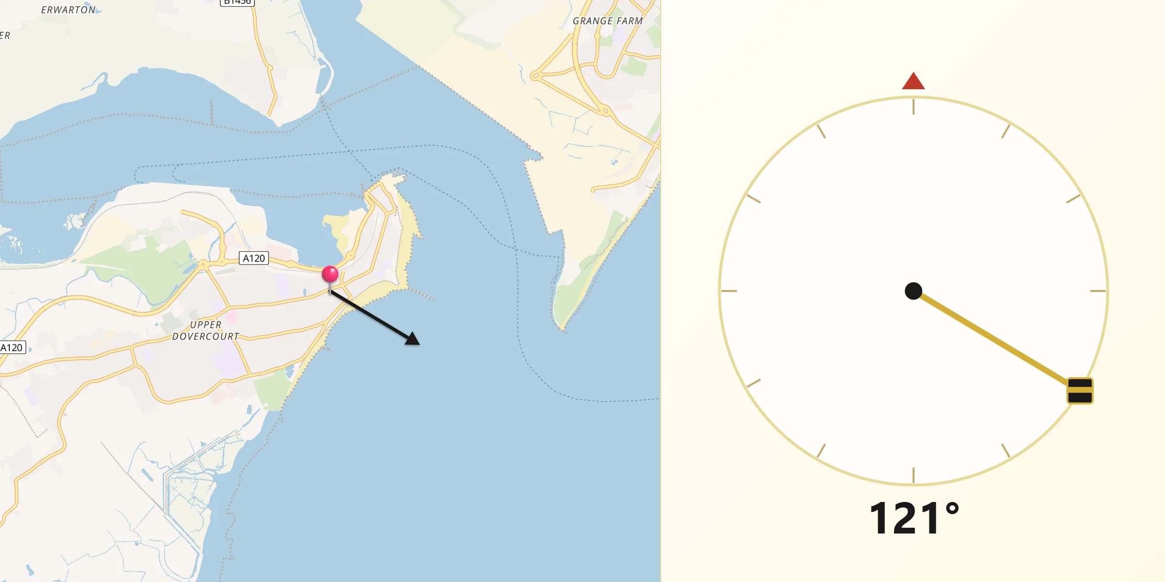Qibla Direction from Dovercourt