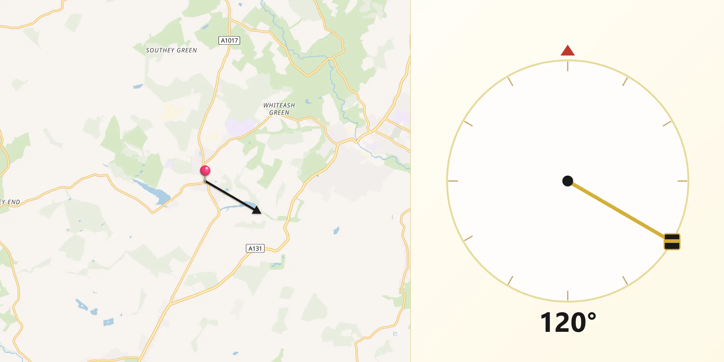 Qibla Direction from Gosfield