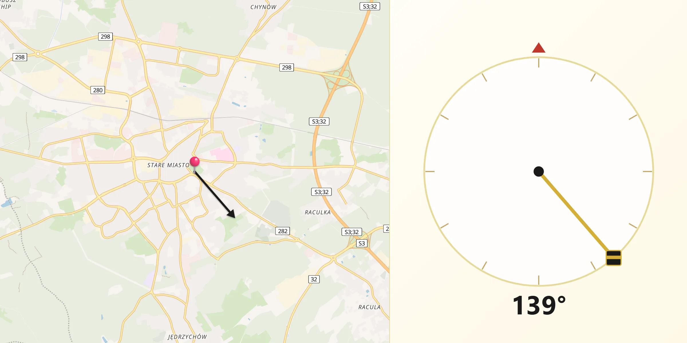 Kierunek Qibla z Zielona Góra