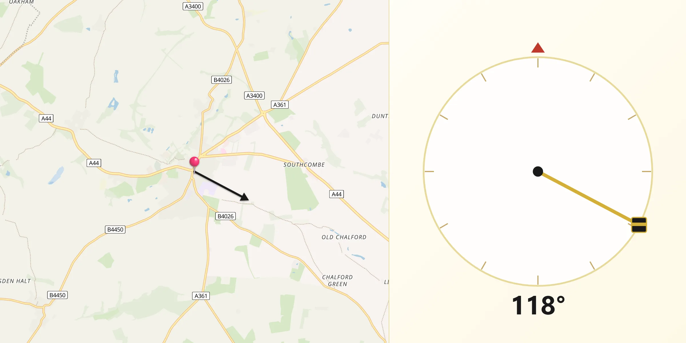 Qibla Direction from Chipping Norton