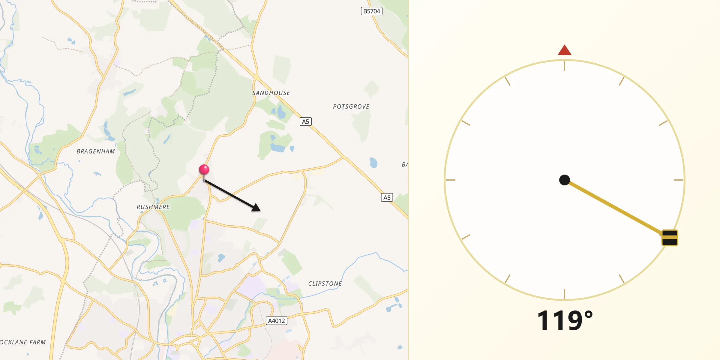 Qibla Direction from Heath and Reach