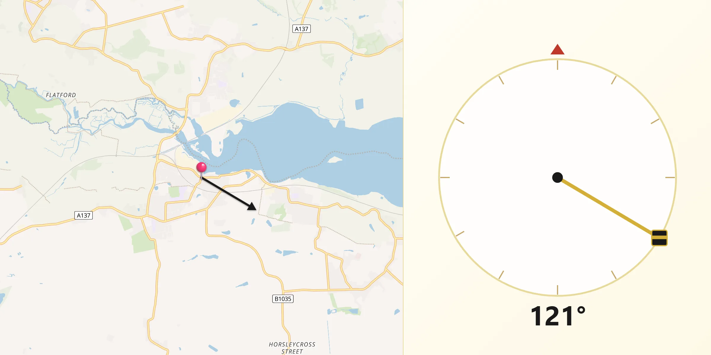 Qibla Direction from Manningtree