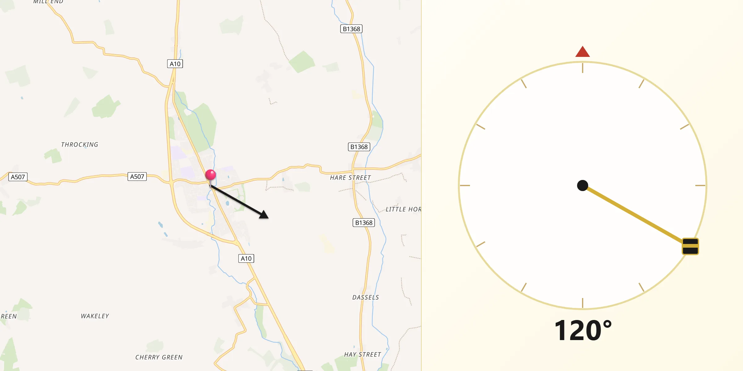 Qibla Direction from Buntingford