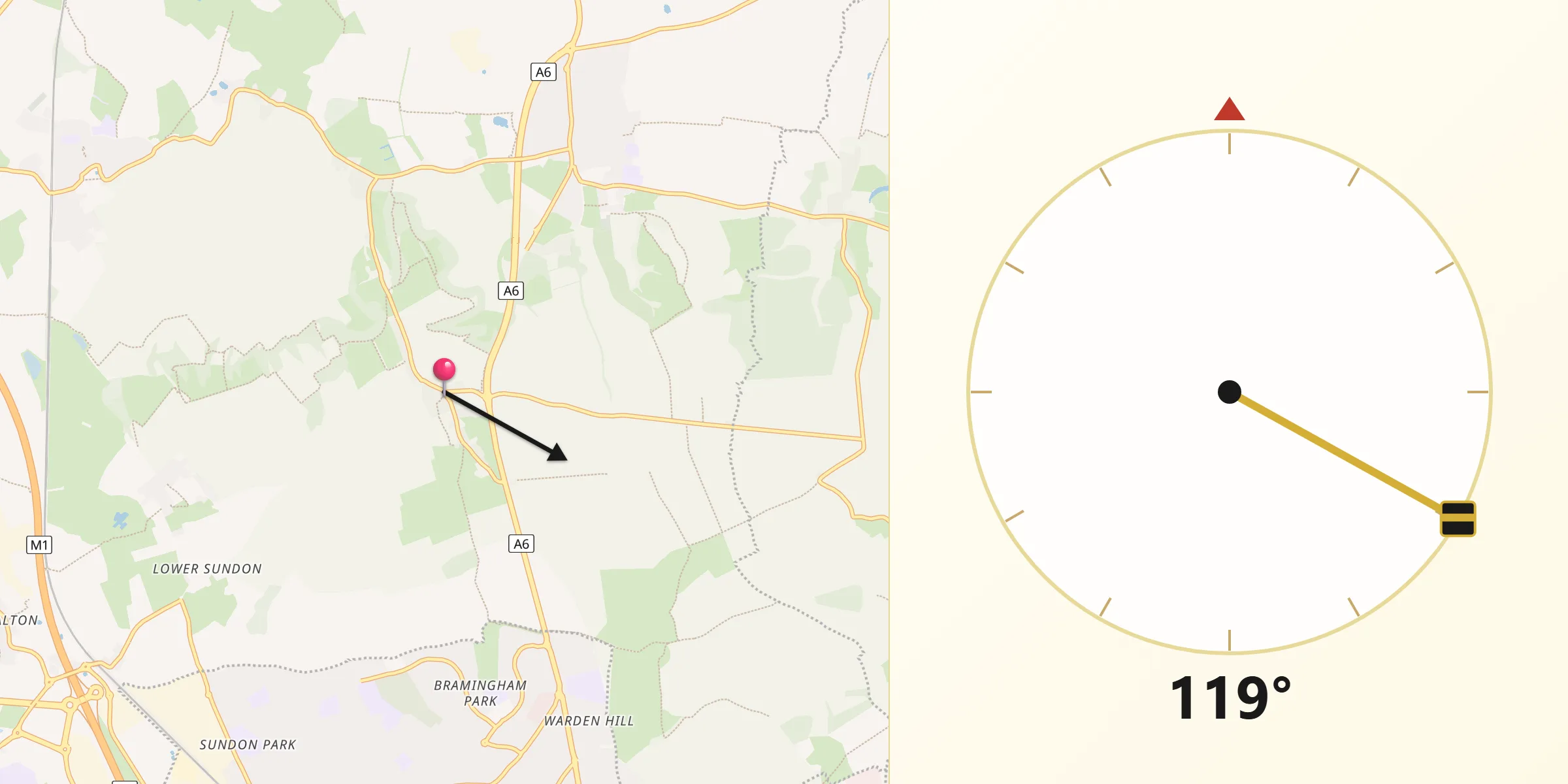 Qibla Direction from Streatley