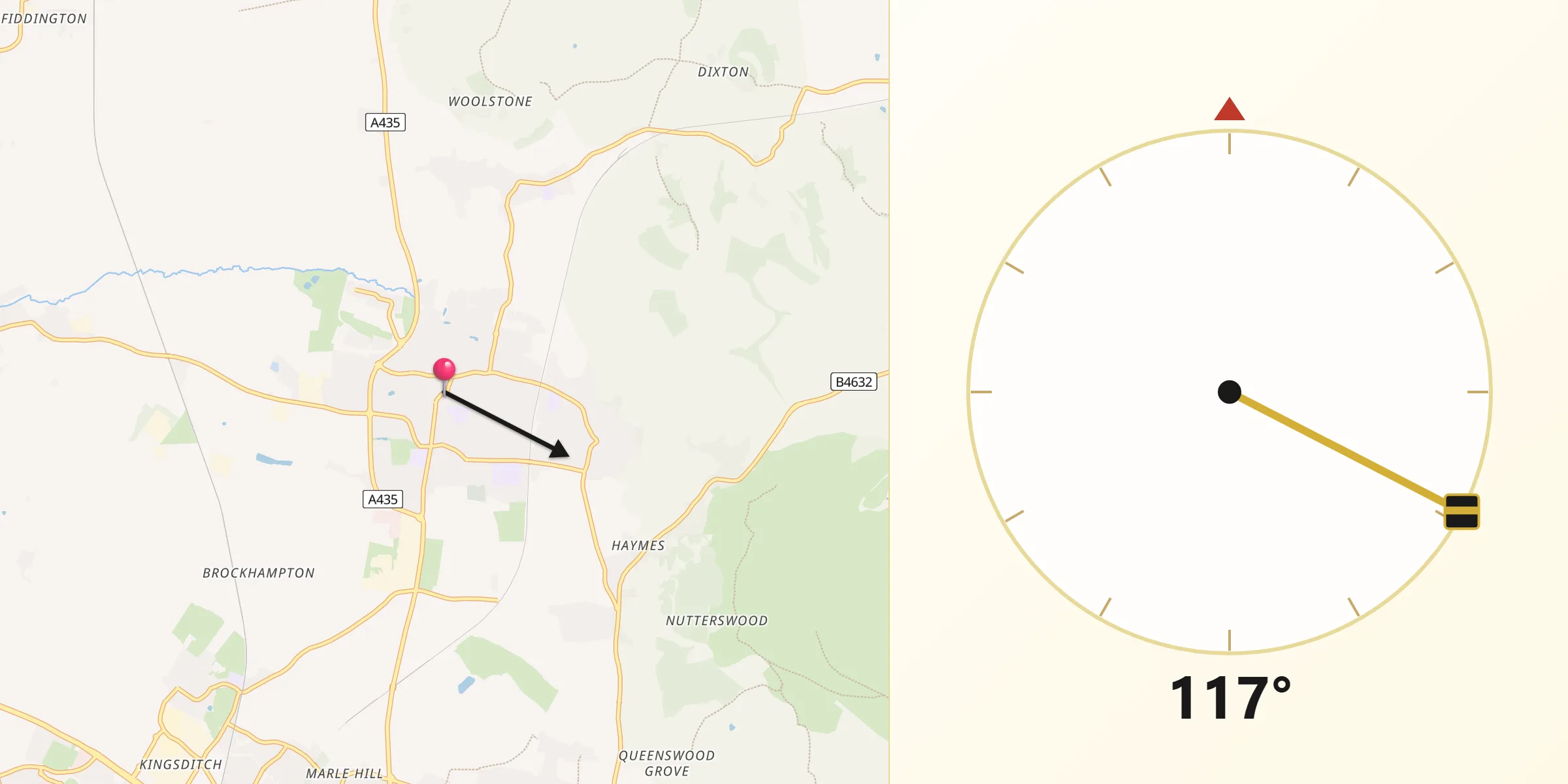 Qibla Direction from Bishops Cleeve