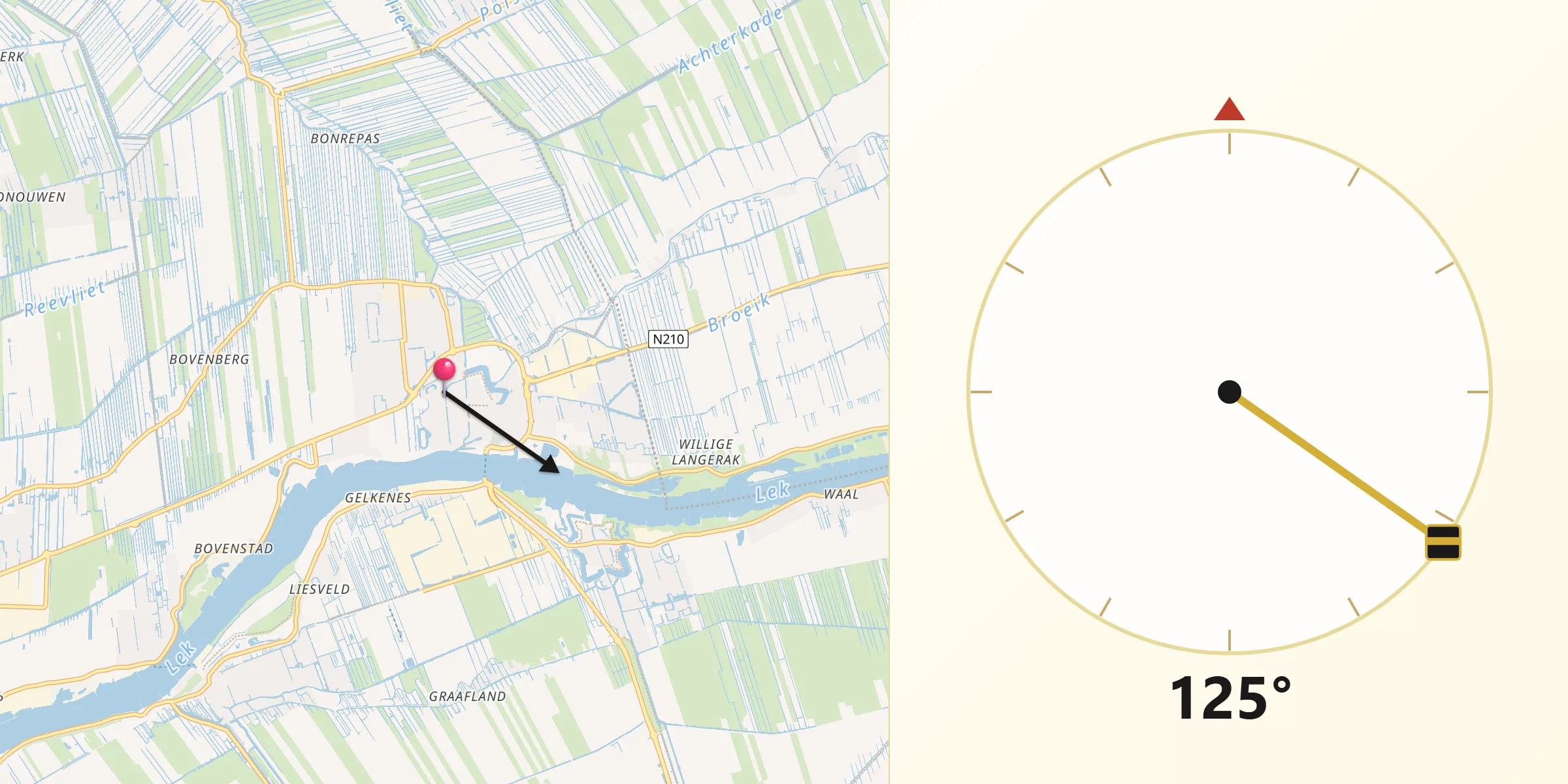 Qibla Richting vanaf Schoonhoven