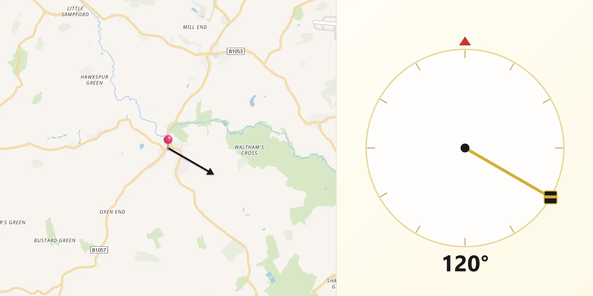 Qibla Direction from Great Bardfield
