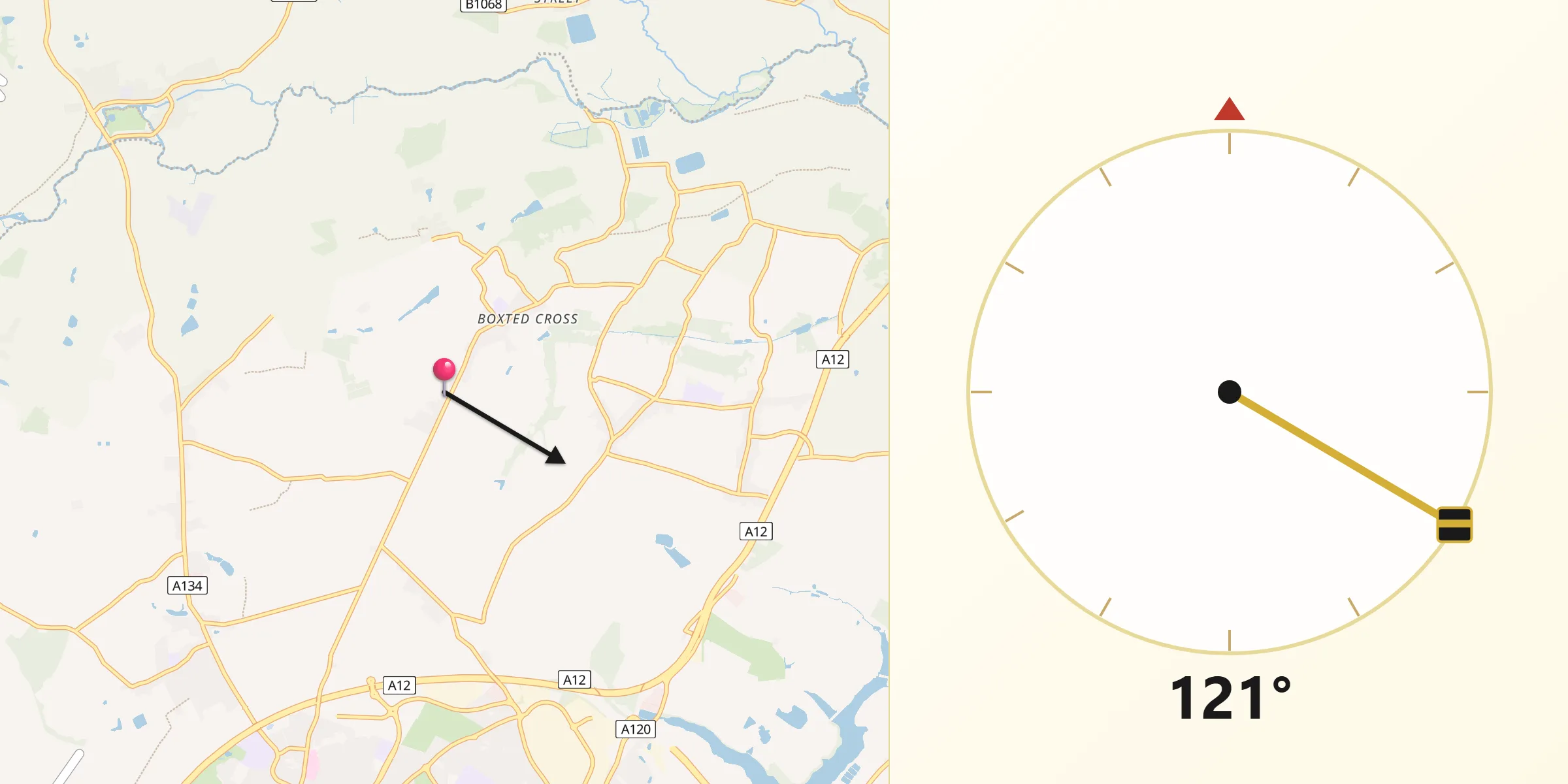 Qibla Direction from Boxted